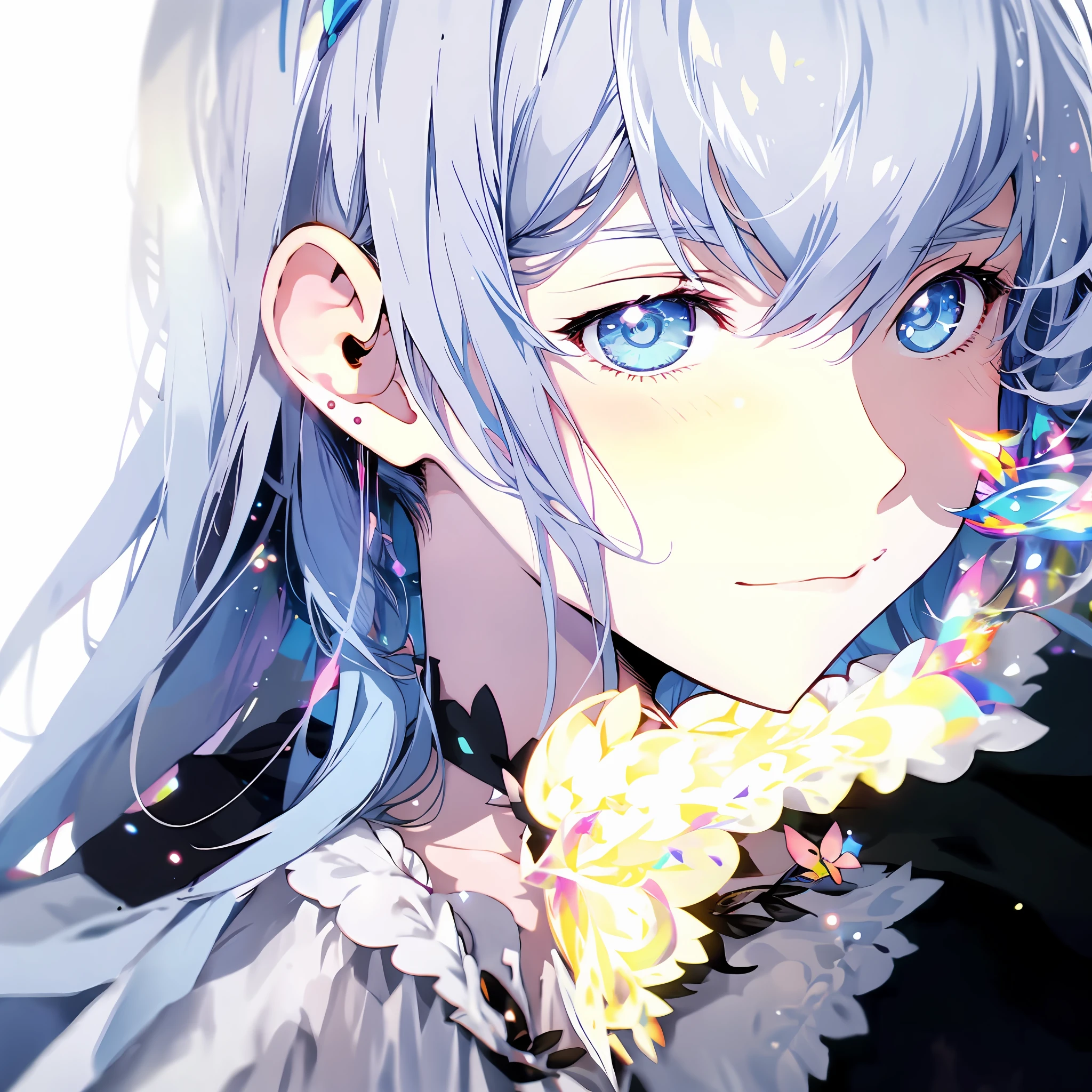 anime girl with blue hair and black eyes looking at something, gapmoe yandere, nagito komaeda, screenshot from guro anime, a silver haired mad, screenshot from a 2012s anime, inspired by Okumura Togyu, still from tv anime, jormungand anime, gapmoe yandere grimdark, tsuaii，Hold the cheeks