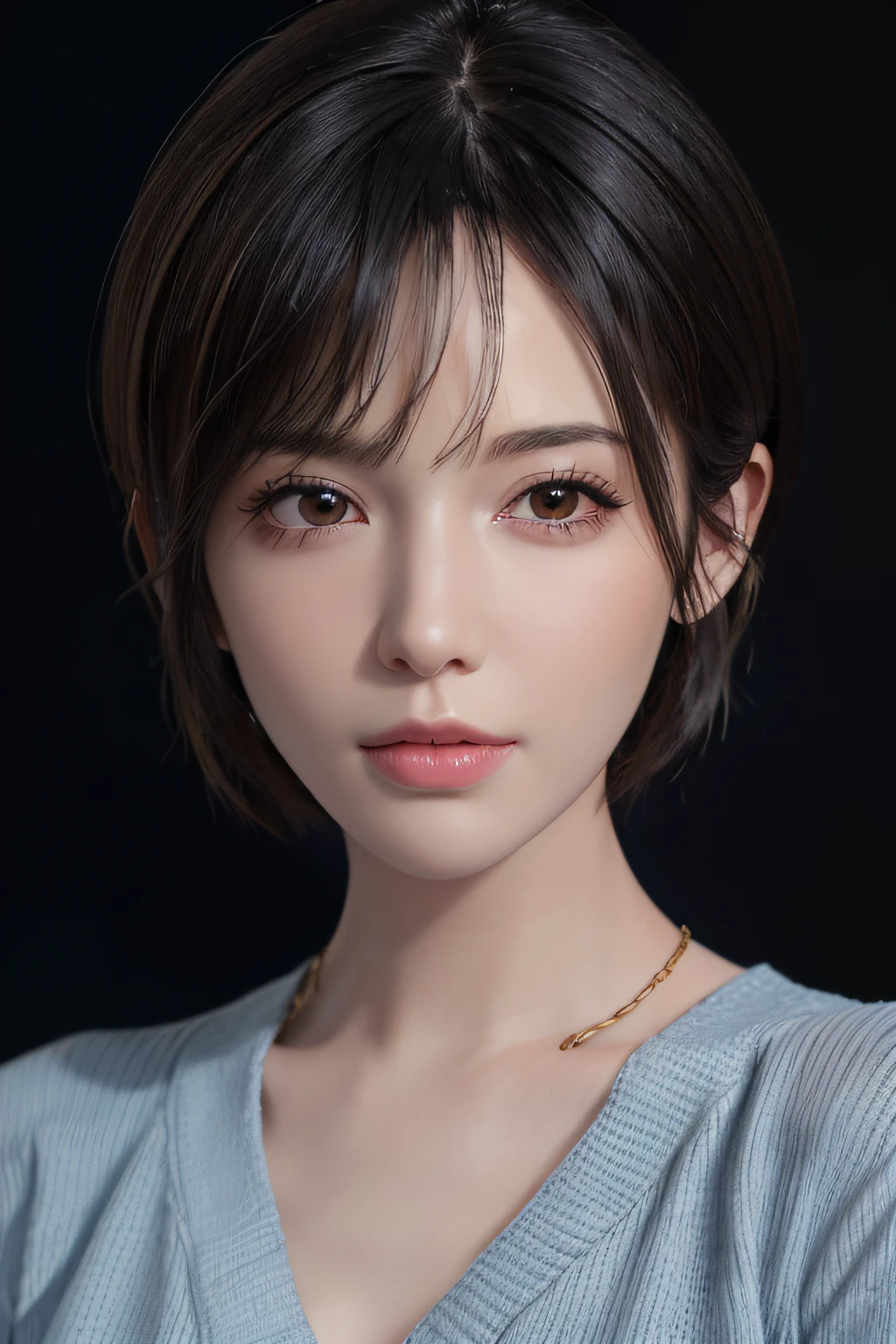 (masterpiece:1.3), (8k, photorealistic, RAW photo, best quality: 1.4), (1girl), beautiful face, (realistic face), (black hair, short hair:1.3), beautiful hairstyle, realistic eyes, beautiful detailed eyes, (realistic skin), beautiful skin, (sweater), absurdres, attractive, ultra high res, ultra realistic, highly detailed, golden ratio