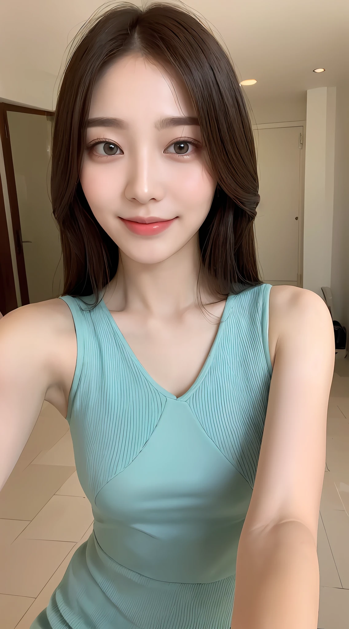 ((Best Quality, 8K, Masterpiece: 1.3)), 1girl, Slim Abs Beauty: 1.3, (Hairstyle Casual, ), Dress: 1.1, Super Fine Face, Delicate Eyes, Double Eyelids, Smile, Home