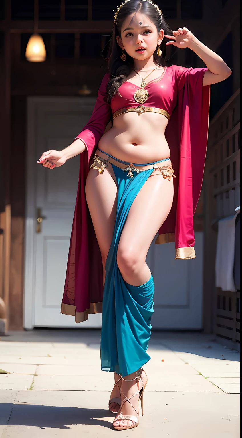 perfect face chubby  in saree wlop perfect full HDR body exposed midriff  highleg loli flat chest curvy indian armpits bellydancer   8k  chubby high res knees ankles , royal skimpy underwear, cleavage (shiny skin:1.2) depth of field (full body shot) (high heels) (molested by a man)