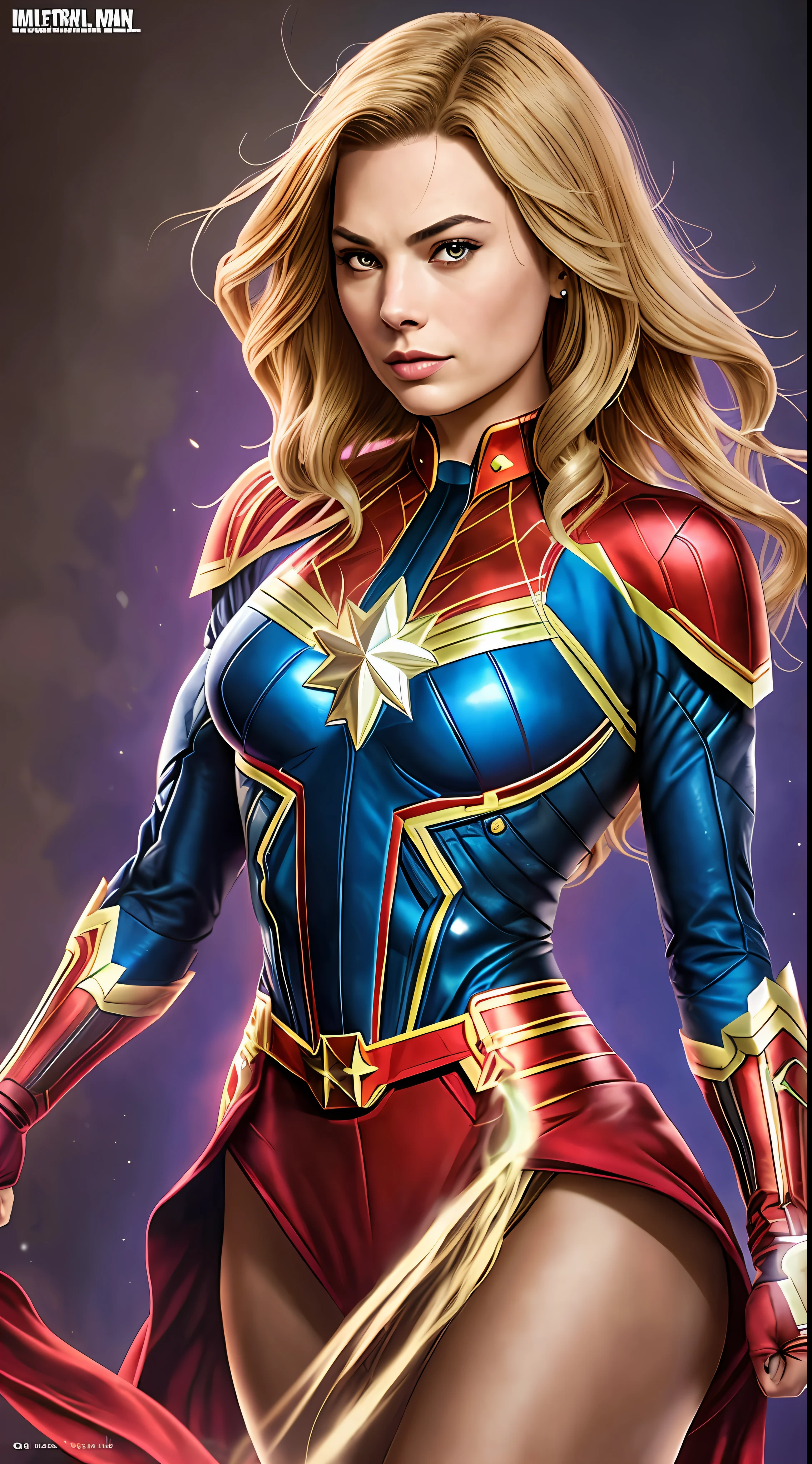 a woman in a red and blue costume is posing for a picture, Margot Robbie como Mulher-Maravilha, No estilo da Marvel e DC, no estilo artgerm, quadrinhos artgerm, vestida como mulher maravilha, Captain Marvel, mulher maravilha, Artgerm JSC, DC vs Moda Marvel, como visto no artgerm, gal gadot as captain marvel