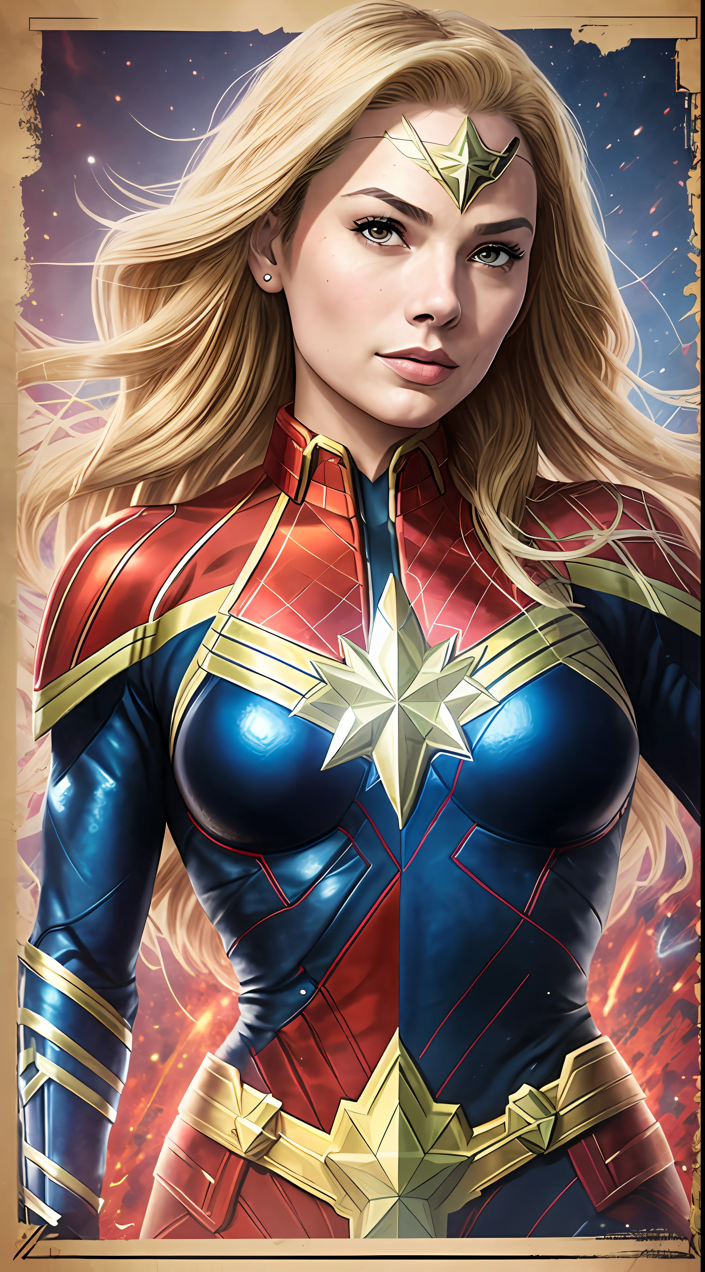 a woman in a red and blue costume is posing for a picture, Margot Robbie como Mulher-Maravilha, No estilo da Marvel e DC, no estilo artgerm, quadrinhos artgerm, vestida como mulher maravilha, Captain Marvel, mulher maravilha, Artgerm JSC, DC vs Moda Marvel, como visto no artgerm, gal gadot as captain marvel