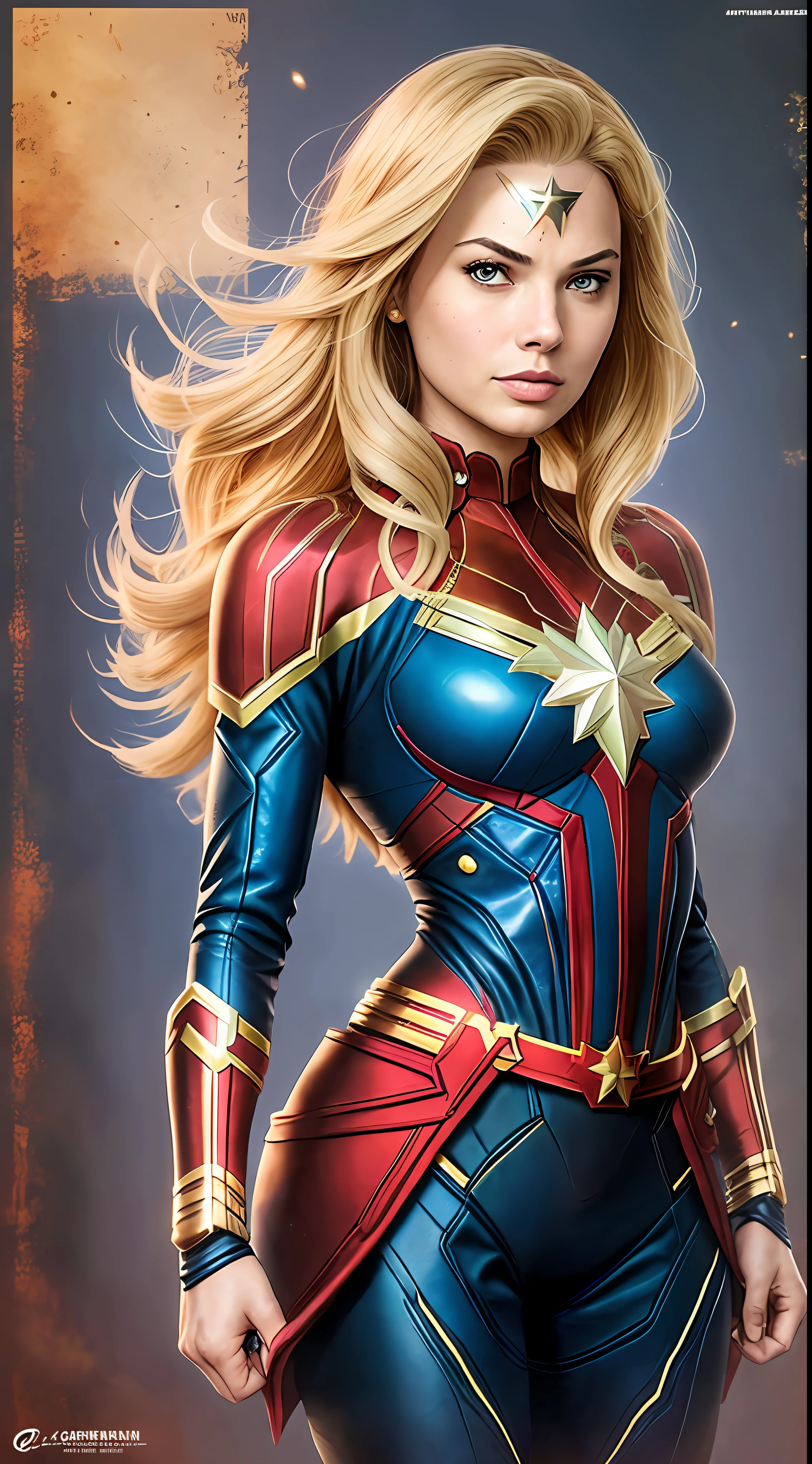 a woman in a red and blue costume is posing for a picture, Margot Robbie como Mulher-Maravilha, No estilo da Marvel e DC, no estilo artgerm, quadrinhos artgerm, vestida como mulher maravilha, Captain Marvel, mulher maravilha, Artgerm JSC, DC vs Moda Marvel, como visto no artgerm, gal gadot as captain marvel