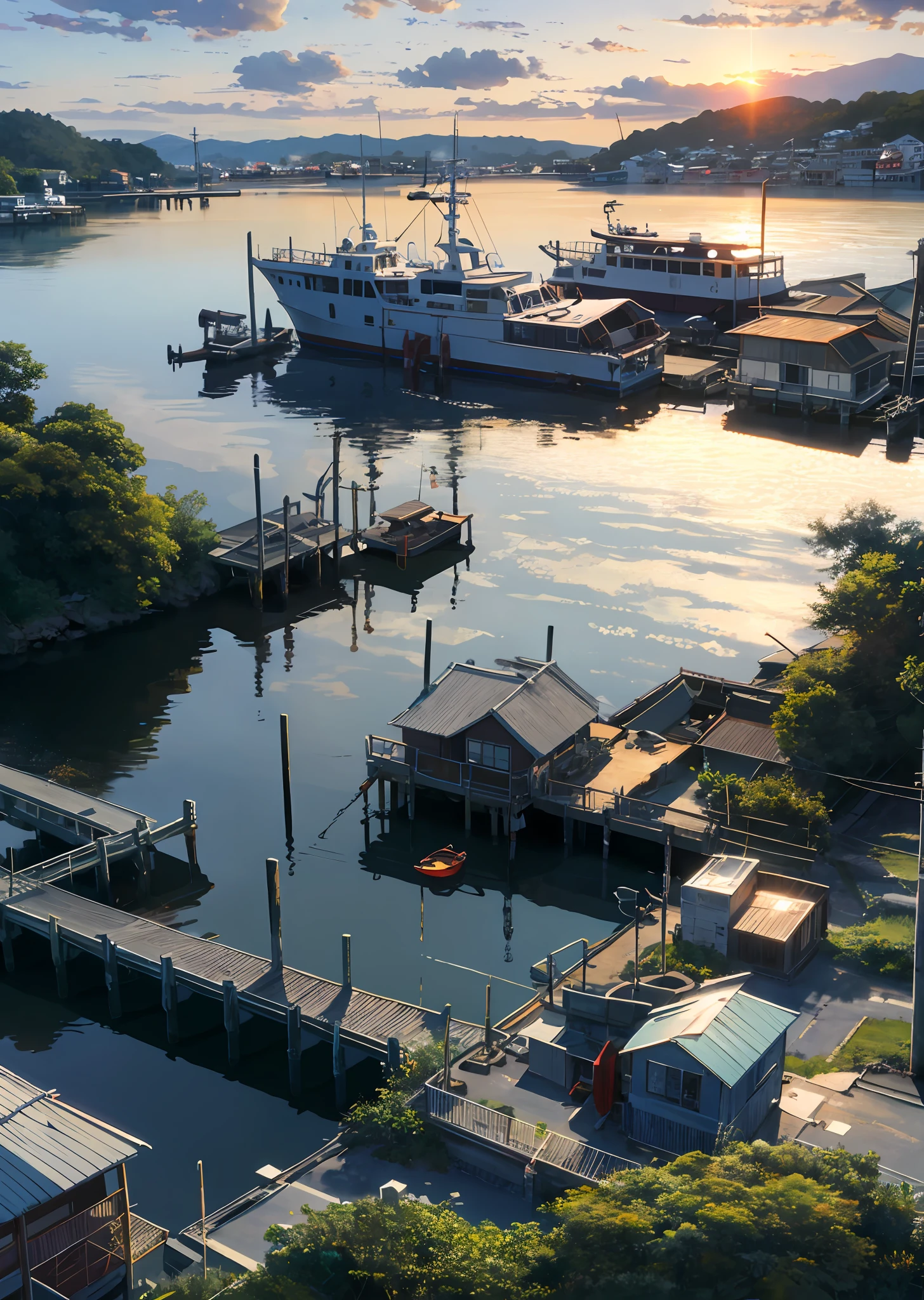 landscapes、a backdrop of、Umi、jetty、early evening、sunset、