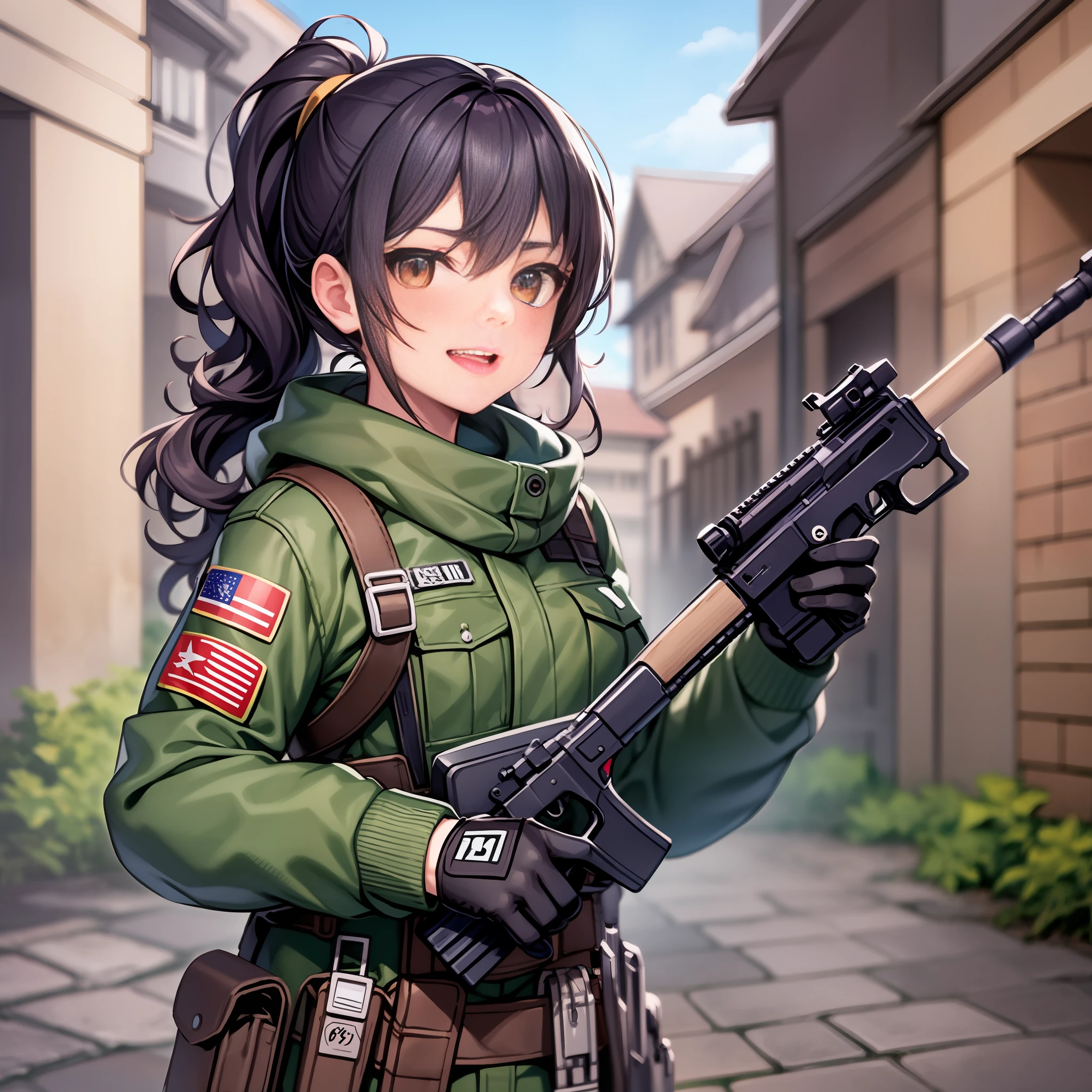 1girl in, Curly hair ponytail, gloves, guns, Military, Military mini chest rig, rifle,Full Customization, deserted, 独奏, upper_body, arma,Too much magic modification time?
I can't stop grinning when I look at the viewer、巨作、the best quality、CQB Bose,Correct posture,splendid。