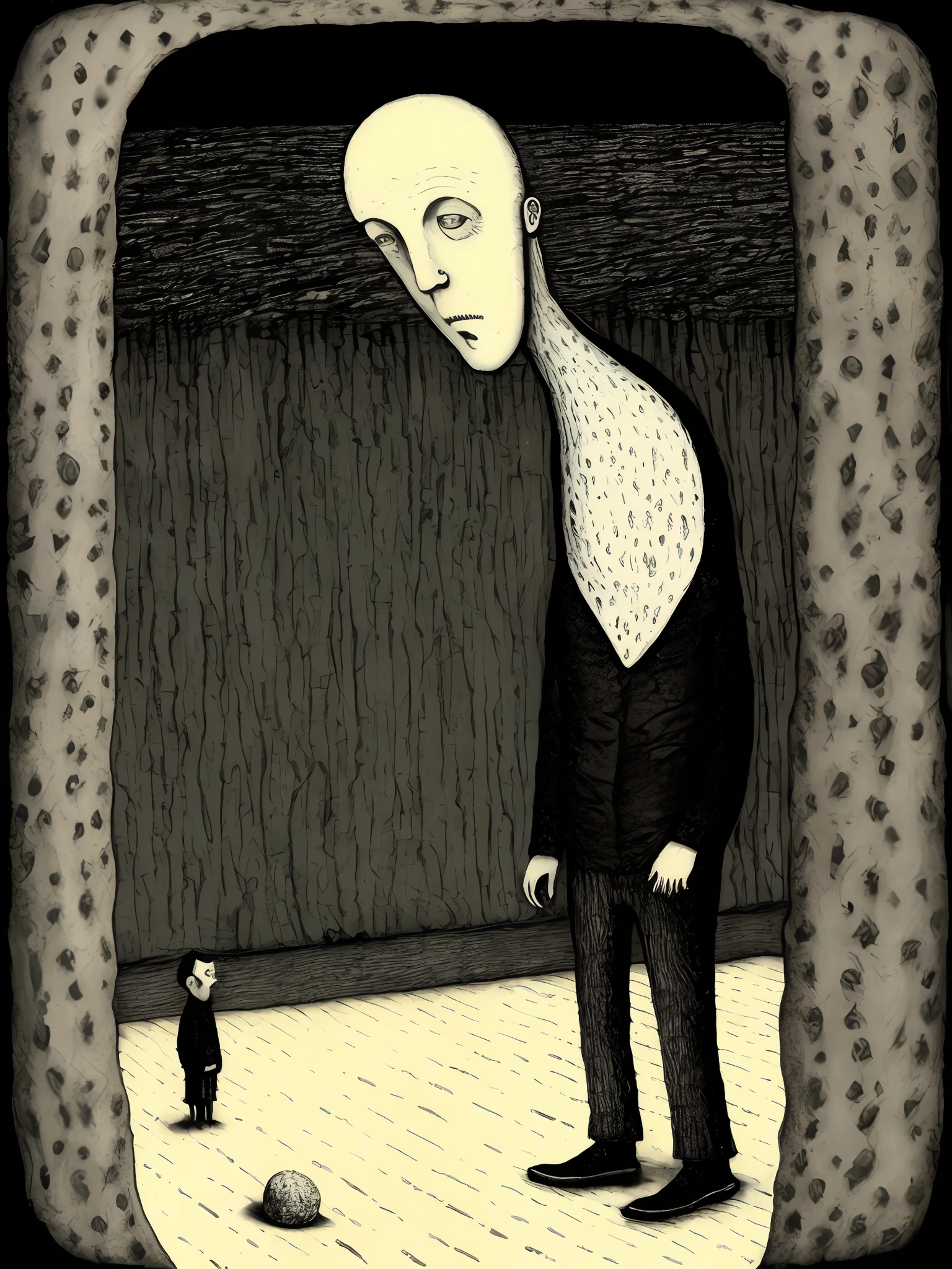 Face of man in black marble crying . terror , tons escuros, surrealismo,art decor estilo anos 90 por Edward Gorey