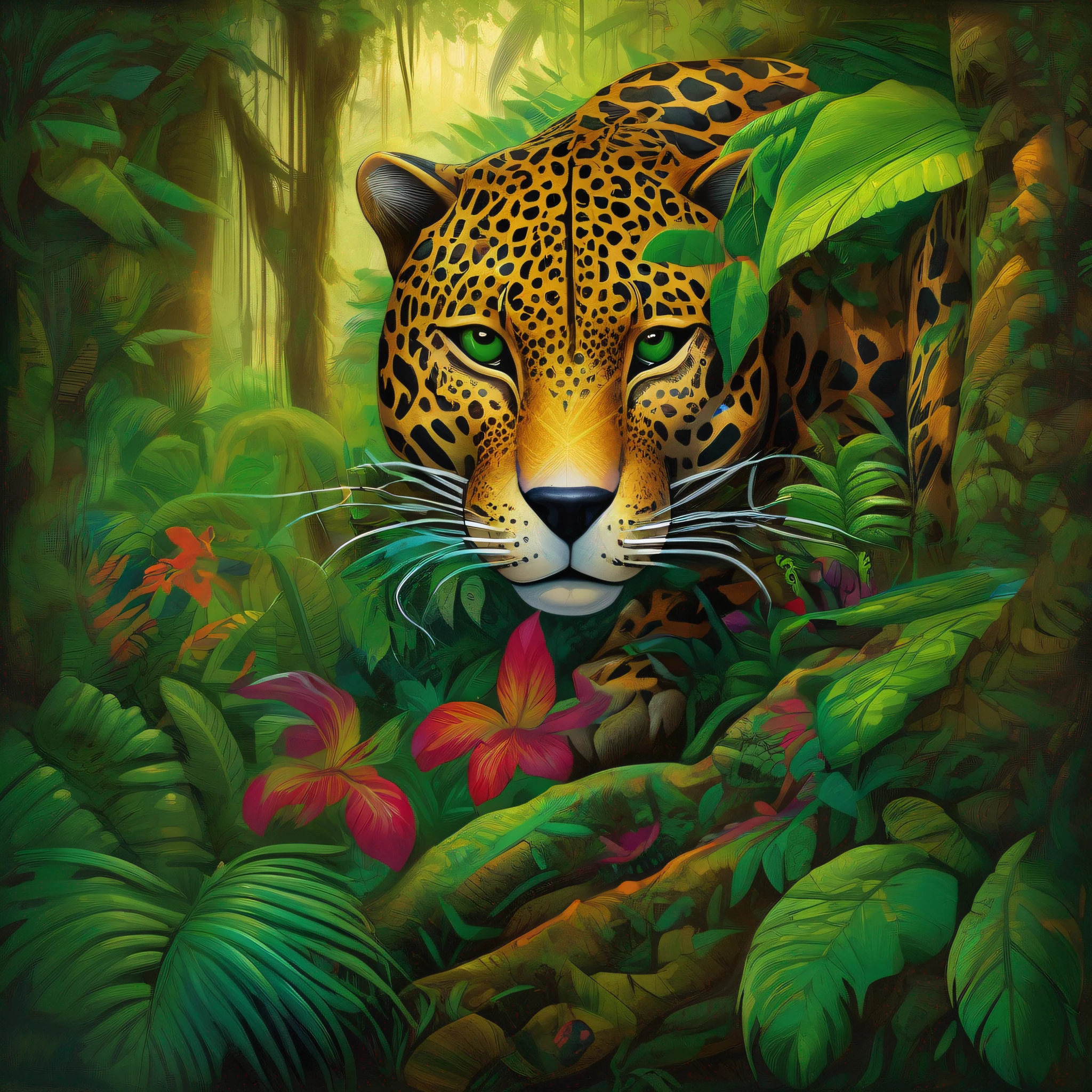 NFT 1 - "Guardian of the Forest" Description: This NFT features the majestic jaguar, symbol of power and mystery in the Amazon rainforest. His piercing gaze reminds us of the importance of preserving the natural habitat of these magnificent felines. With its vivid colors and lush details, this image conveys the message that the preservation of nature is fundamental to the maintenance of ecological balance.
