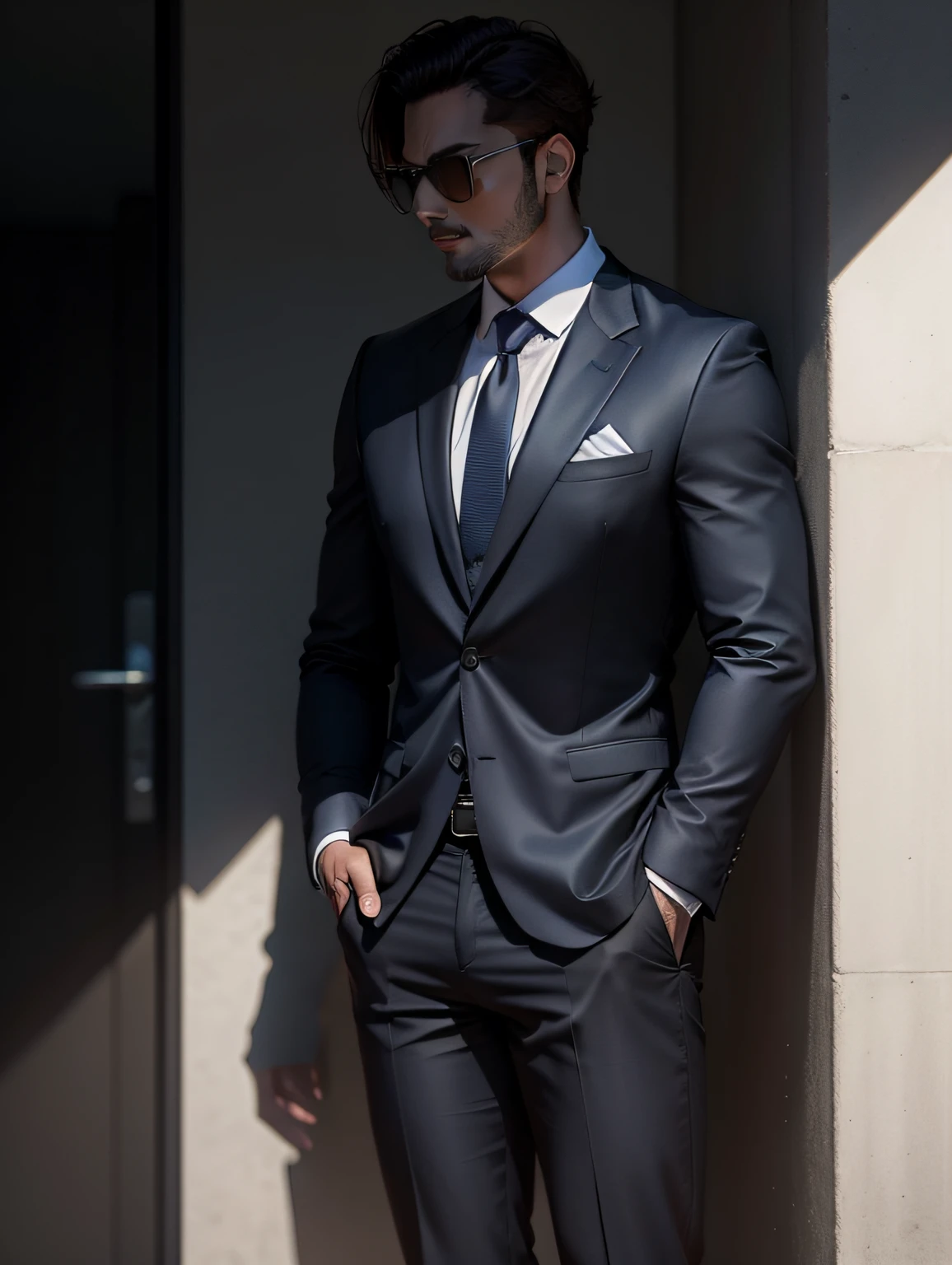 Anime men，Handsome，Serious，Suits，to stand，，during daytime，Scenes --auto