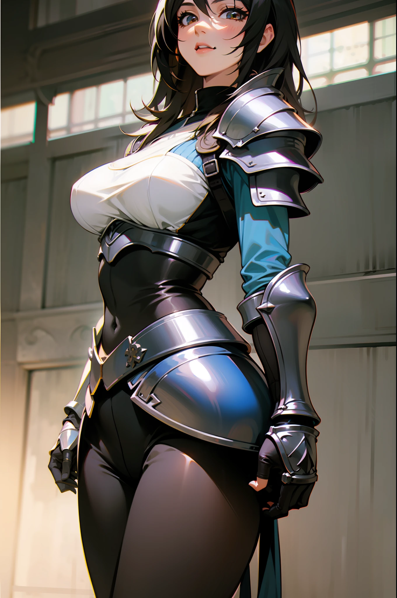 rinoa, from final fantasy 8, as a sensual medieval knight, blue armor