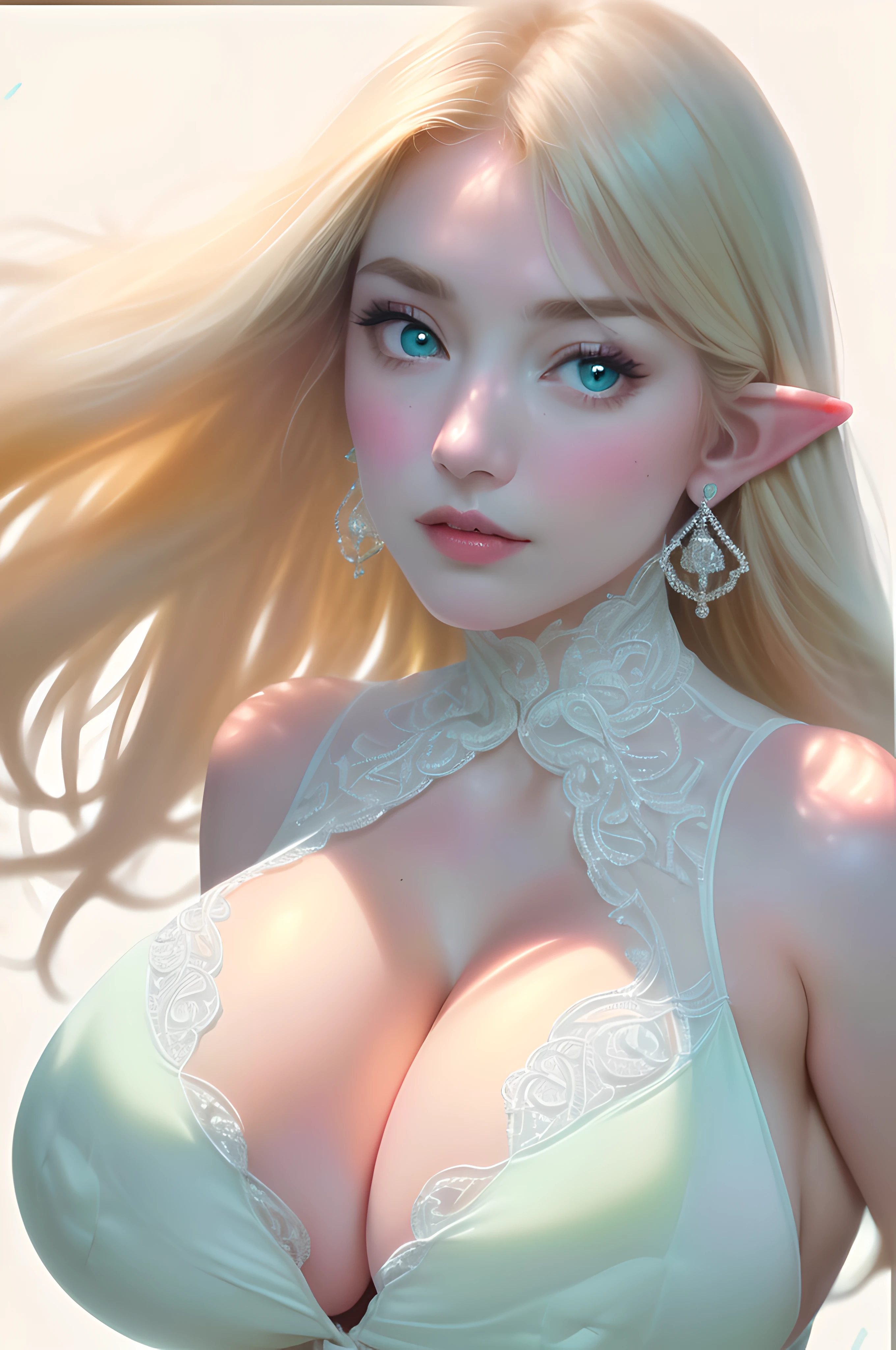 (Ultra Quality,Unparalleled Masterpiece:1.4)Ultra-Detailed CG,4K(Ultra-Detailed Clear Absurdly-Vivid Mint Big Eyes:1.2)Gorgeous Round Detailed Face(Voluptuous:1.4)Elf(Gigantic Breasts:1.8)(Voluminous Long Blonde Hair: 1.4)ADULT(Bangs, Sidelocks:1.2)Seductive(intricately detailed white dress:1.3)(Zelda)(Celestine Lucullus: 1.2)(Solo:1.4)(1Girl: 0.5)(Facing Viewer:1.2)(arms behind back:1.4)(Cowboy Shot:1.2)(from above:1.1),Skindentation(Curvaceous:1.4)(Curvy:1.4)(Bimbo: 1.4)(Normal Waist: 1.2)(Thick Lips: 1.3)small-nose(light smile: 1.2)Rocks,Trees, Plants,Bush,(long Pointy Ears:1.3)((gigantomastia))((macromastia))(((ridiculously large breasts)))(((((enormous breast)))))(absurdly huge breasts:1.5)sagging breasts