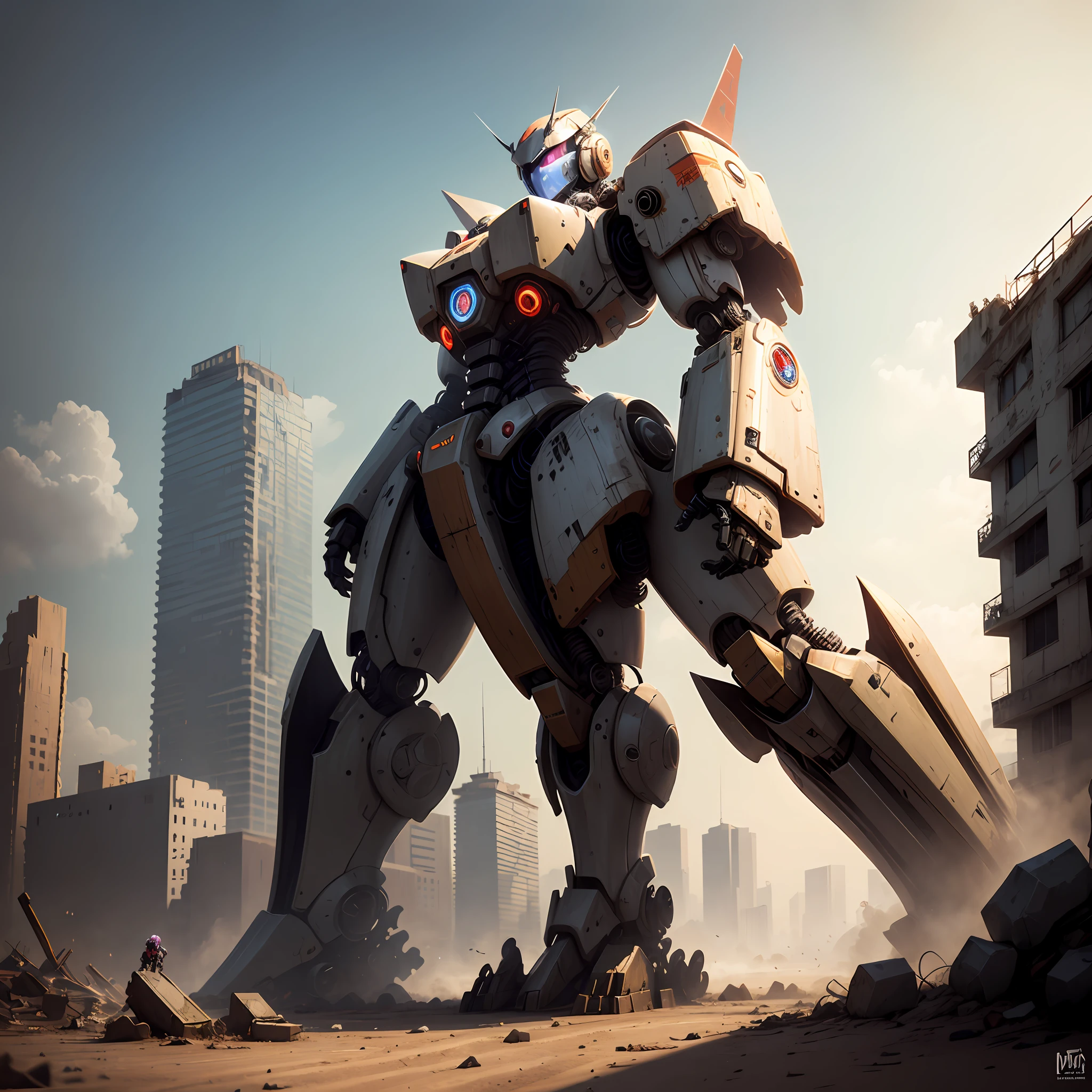 Mecha girl,Wasteland environment,Huge mechanical behemoths,Ruined city ,The girl's choice,The moment of human existence --auto