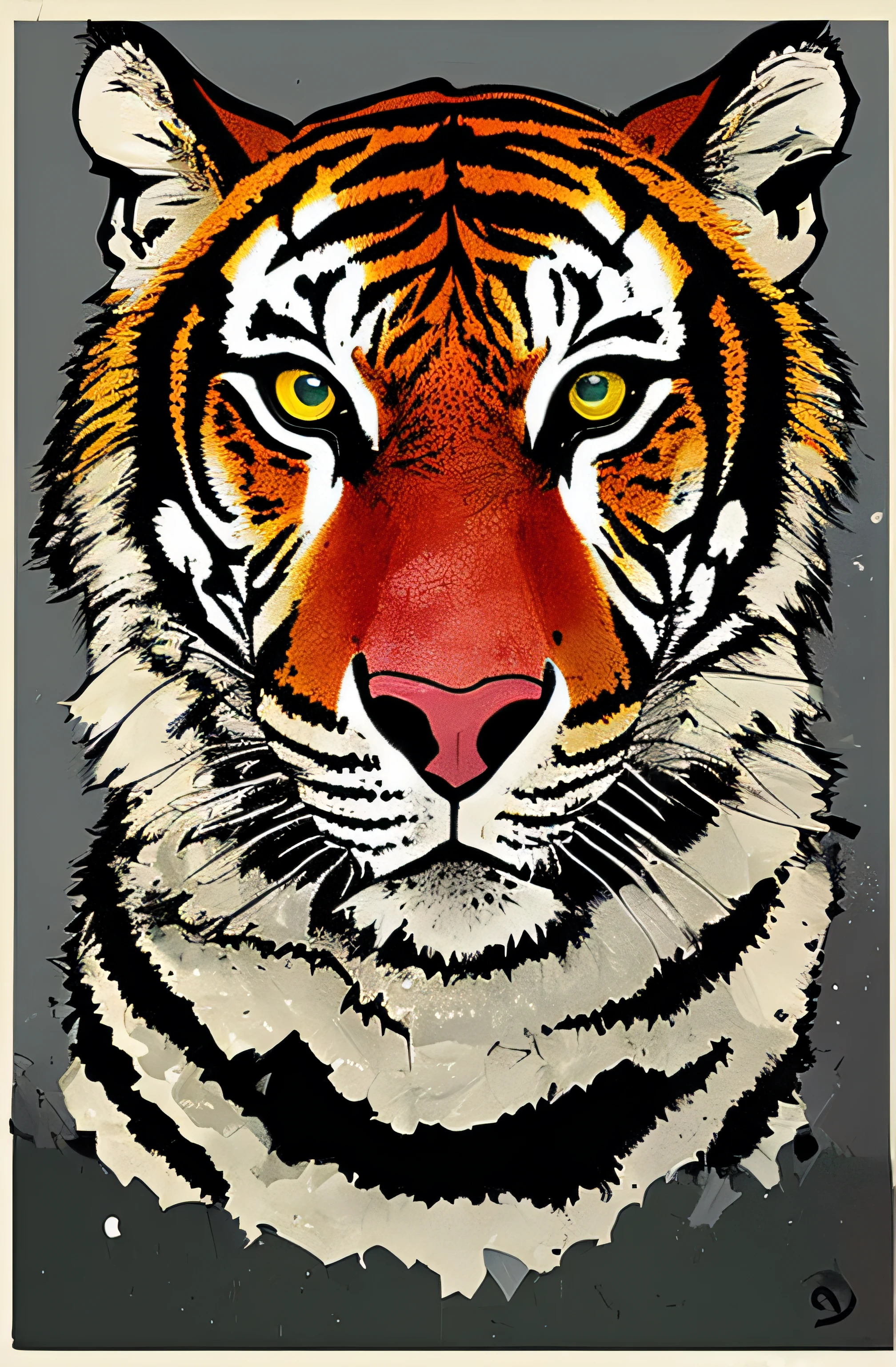 (samdoesarts:1.3), nvinkpunk, steel and ice, Dystopian iron punk, flurry, particles, techno-organic (tiger) horrifying mutation, portrait, back lighting, abstract, painting, painted by famous artists, aethereal, liquid, abstract, Mastery painting, ighly detailed, the best quality, HighestQuali, realistic illumination, superdetailed, hyperrealistc, limited palette flat color