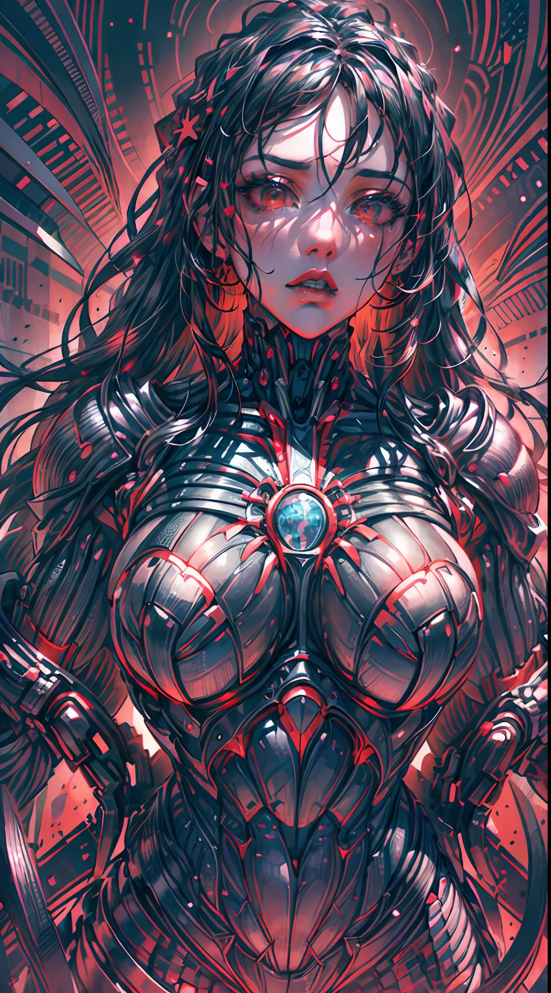 photorealistic, official art, unity 8k wallpaper, ultra detailed, beautiful and aesthetic, masterpiece, best quality, ((zentangle, mandala, tangle, entangle)), (trippy color light:1.3), ecstasy of color, 1girl, waist up, extremely detailed, dynamic pose, the most beautiful form of chaos, elegant, a brutalist designed, vivid colours, romanticism, deep shadow