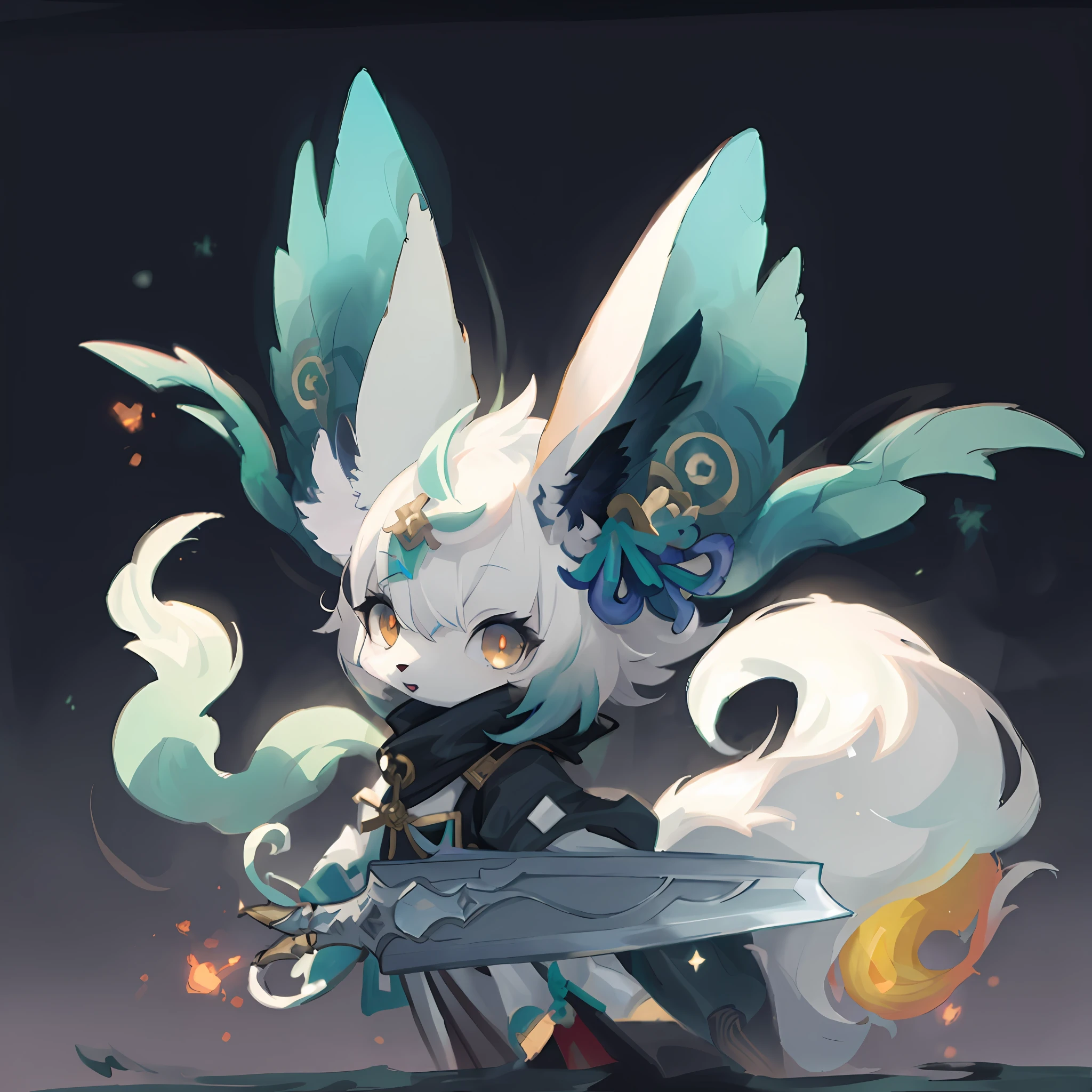 anime character with a sword and wings on a dark background, Onmyoji detailed art, style of duelyst, onmyoji, from arknights, onmyoji portrait, genshin impact character, spirit fantasy concept art, 《genshinimpact》in the clear, Genshin Impact style, ethereal fox, arknights, zhongli from genshin impact