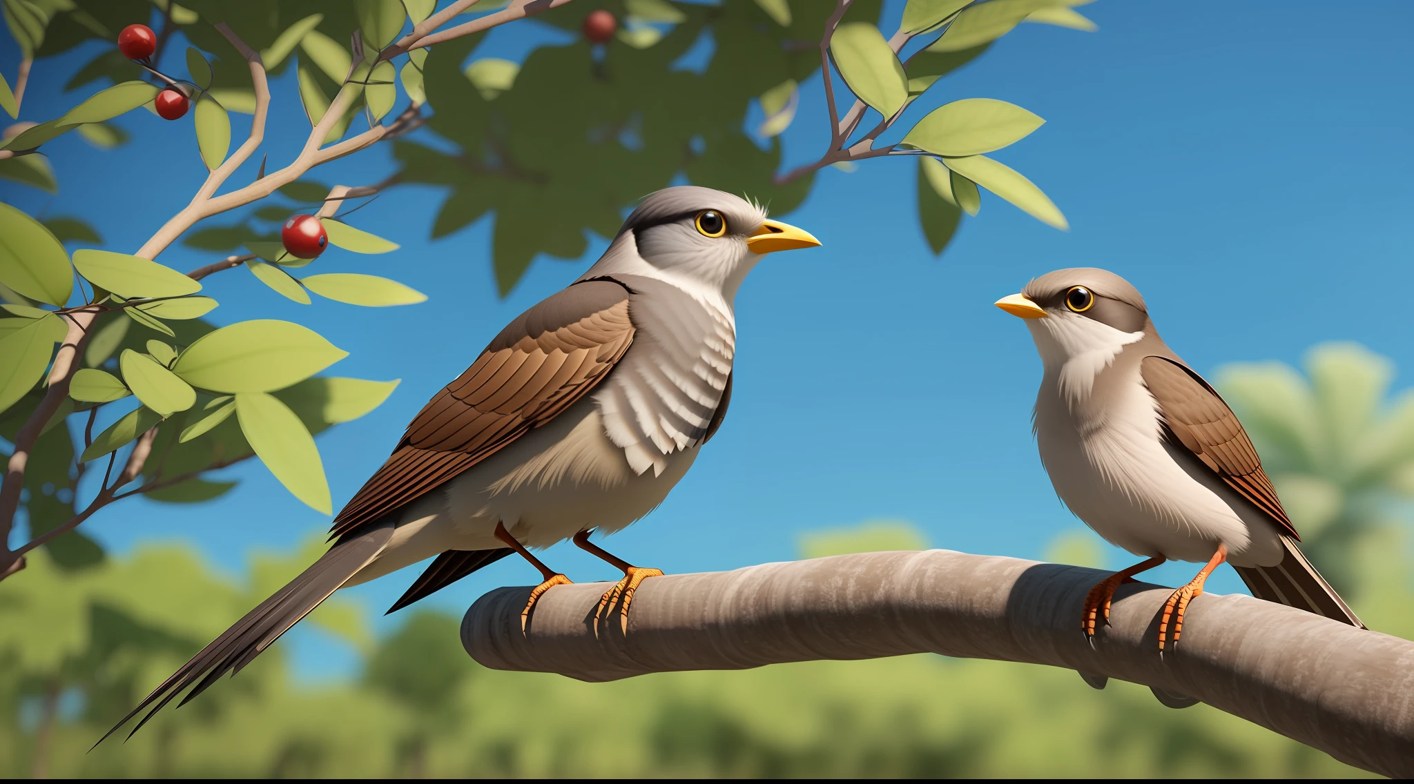 cuckoo bird, ultra realistic, filhote empurra ovo, alta qualidade, 4k, selvagem, tree