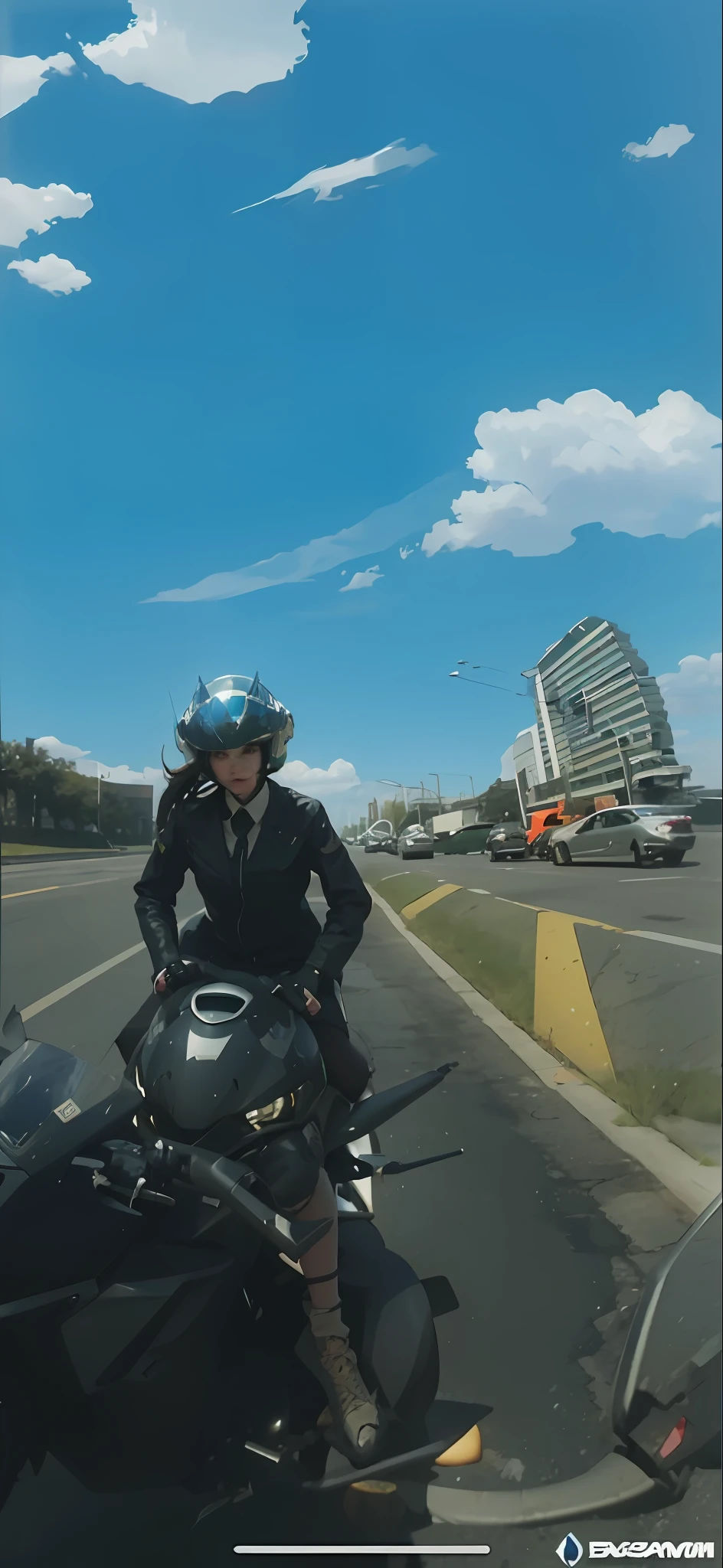 Highest image quality, outstanding details, ultra-high resolution, (realism: 1.4), the best illustration, favor details, highly condensed 1girl, with a delicate and beautiful face, dressed in a black and green mecha, wearing a mecha helmet, holding a directional controller, riding on a motorcycle, the background is a high-tech lighting scene of the future city.