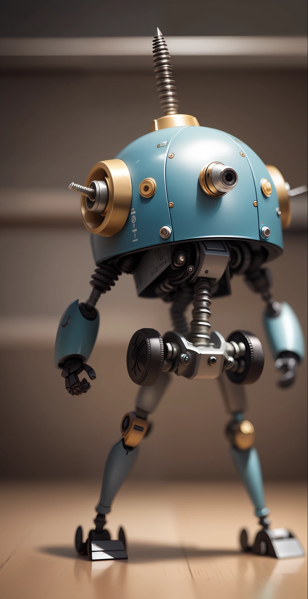 small robot, Robot made of screws and threads, alta qualidade, obra prima, forma humanoide, Whole body standing, sozinho.