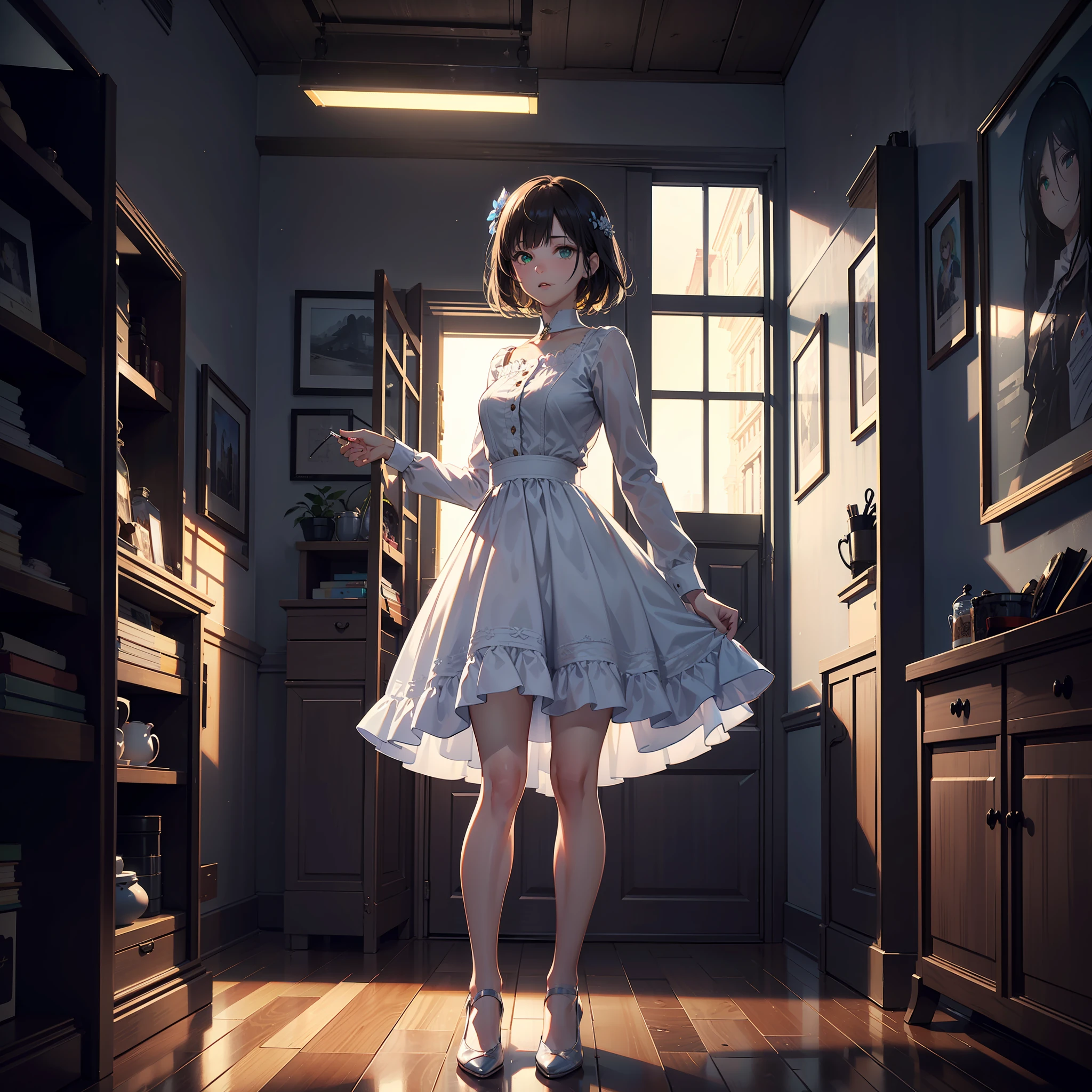4K,8K,(masterpiece), best, 8k wallpapers, illustrations,full body,beautiful , facial contours, beauty,game cg,1_man,{{{full body}}},Standing posture,{{Masterpiece, Best Quality, Extremely Detailed CG, Unity 8k Wallpaper, 3D, Cinematic Lighting, Lens Flare}},(((Clear face,Dark system))), ((deep)),{Perfect composition}，
masterpiece, best quality,kinomoto_sakura, girly style, lace dresses, pastel colors, floral prints, high-waisted skirts, ballet flats, delicate accessories, cafe, indoors, high tea, sit down, table,.a young beautiful girl, green eyes, brown short hair, ultra detailed, official art, unity 8k wallpaper,
(((masterpiece))), (((best quality))), ((ultra-detailed)), (highly detailed CG illustration), ((an extremely delicate and beautiful)),(cute delicate face),cinematic light,best quality, masterpiece, photo realistic, extreme res, ultra high res, dynamic lighting, real lighting,
beautiful detailed glow, detailed, Cinematic light, intricate detail, highres, detailed facial features, high detail, sharp focus, smooth, aesthetic, extremely detailed, stamp, octane render,by Mihoyo，HDR (High Dynamic Range), Ray Tracing, Super-Resolution, Unreal 5, Subsurface Scattering, PBR Texturing, Post-Processing, Anisotropic Filtering, Depth-Of-Field ,Maximum Clarity And Sharpness, Multi-Layered Textures, Albedo And Specular Maps, Surface Shading, Accurate Simulation Of Light-Material Interaction, Octane Render, Two-Tone Lighting, ISO, White Balance, Rule Of Thirds, Wide Aperture, 8K RAW,