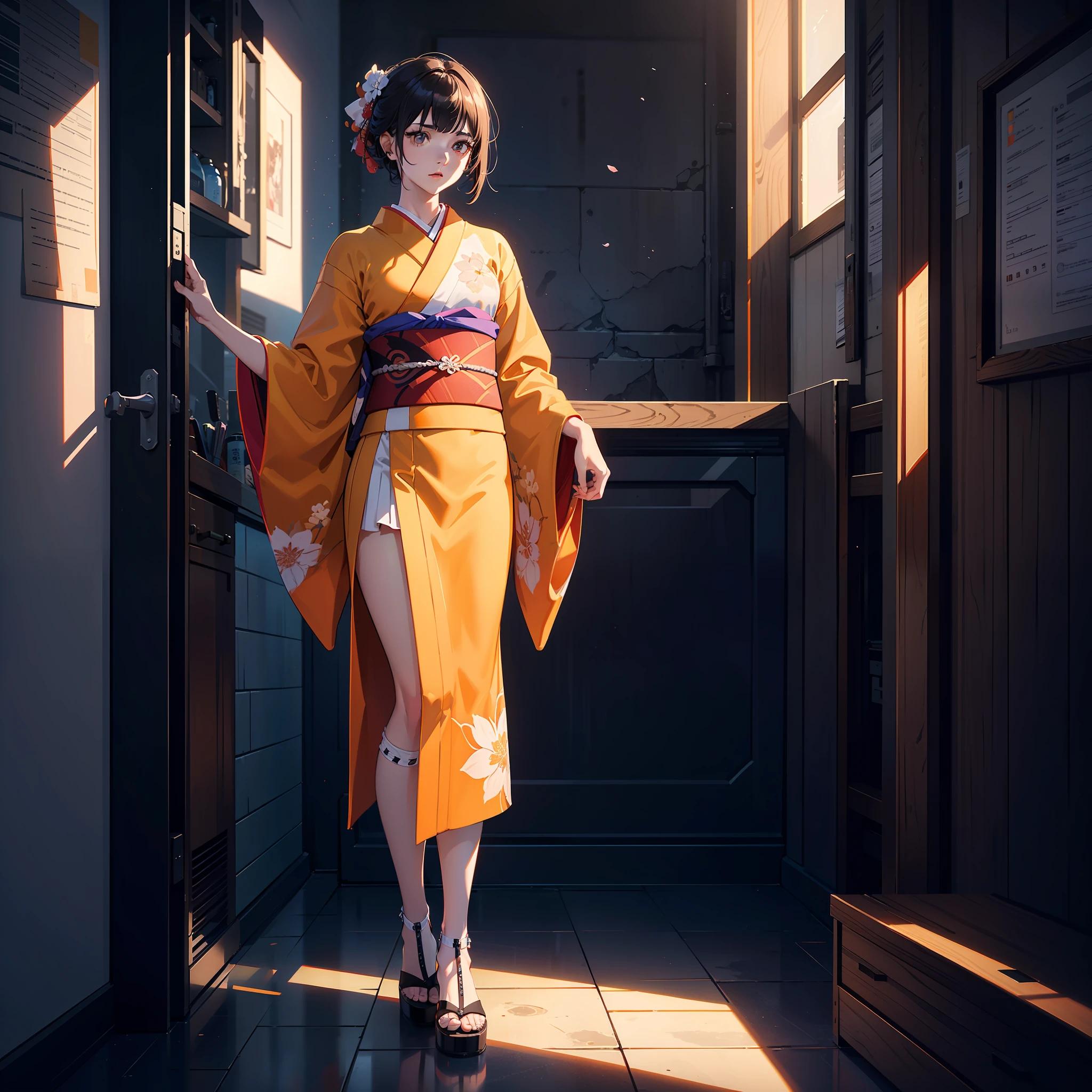 4K,8K,(masterpiece), best, 8k wallpapers, illustrations,full body,beautiful , facial contours, beauty,game cg,1_man,{{{full body}}},Standing posture,{{Masterpiece, Best Quality, Extremely Detailed CG, Unity 8k Wallpaper, 3D, Cinematic Lighting, Lens Flare}},(((Clear face,Dark system))), ((deep)),{Perfect composition}，
During the cherry blossom season, a girl with short red hair, {{long bangs}}, (a red bandanna), (((a diamond patterned kimono with orange and white accents))), a purple collar and cuffs, a deep green pleated skirt, playing a three stringed piano, black stockings, and dark gray high barrel leather boots,
(((masterpiece))), (((best quality))), ((ultra-detailed)), (highly detailed CG illustration), ((an extremely delicate and beautiful)),(cute delicate face),cinematic light,best quality, masterpiece, photo realistic, extreme res, ultra high res, dynamic lighting, real lighting,
beautiful detailed glow, detailed, Cinematic light, intricate detail, highres, detailed facial features, high detail, sharp focus, smooth, aesthetic, extremely detailed, stamp, octane render,by Mihoyo，HDR (High Dynamic Range), Ray Tracing, Super-Resolution, Unreal 5, Subsurface Scattering, PBR Texturing, Post-Processing, Anisotropic Filtering, Depth-Of-Field ,Maximum Clarity And Sharpness, Multi-Layered Textures, Albedo And Specular Maps, Surface Shading, Accurate Simulation Of Light-Material Interaction, Octane Render, Two-Tone Lighting, ISO, White Balance, Rule Of Thirds, Wide Aperture, 8K RAW,