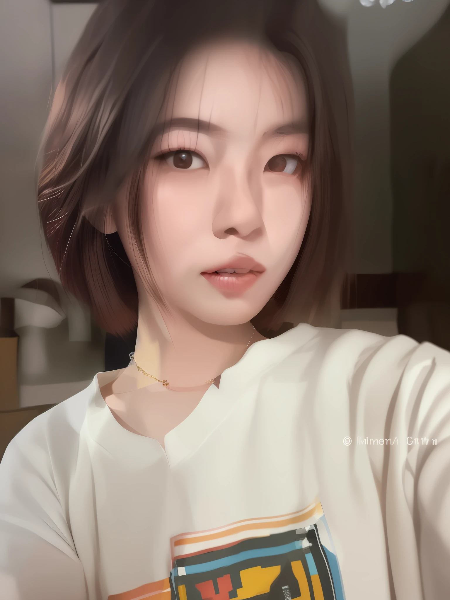 there is a woman with a white shirt and a necklace on, with short hair, without makeup, young cute wan asian face, 🤤 girl portrait, 30 years old woman, 3 0 years old woman, realistic. cheng yi, asian face, young adorable korean face, 1 7 - year - old boy thin face, south east asian with round face, with instagram filters