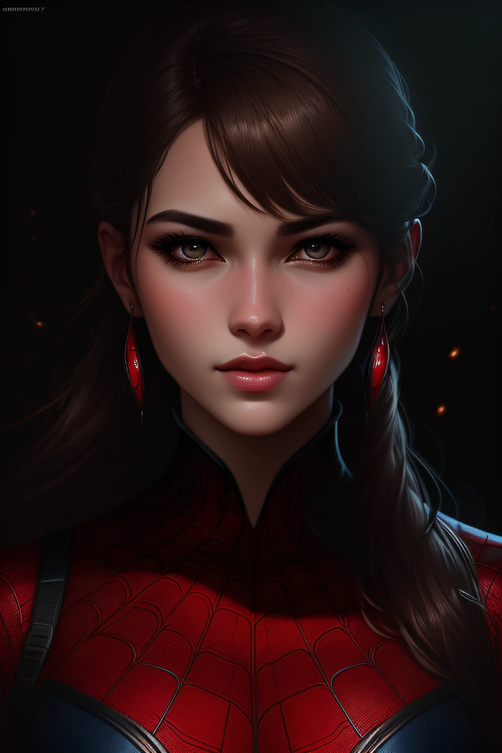 (Award Winning Digital Artwork:1.3) of (Sketch:1.3),(Energetic:1.3) Spidey, EmmaRob,CGSociety,ArtStation,(Saturated:1.3),(close portrait:1.3),(Feminine:1.4),(beautiful:1.4),(attractive:1.3),handsome,calendar pose,perfectly detailed eyes,studio lighting,thematic background