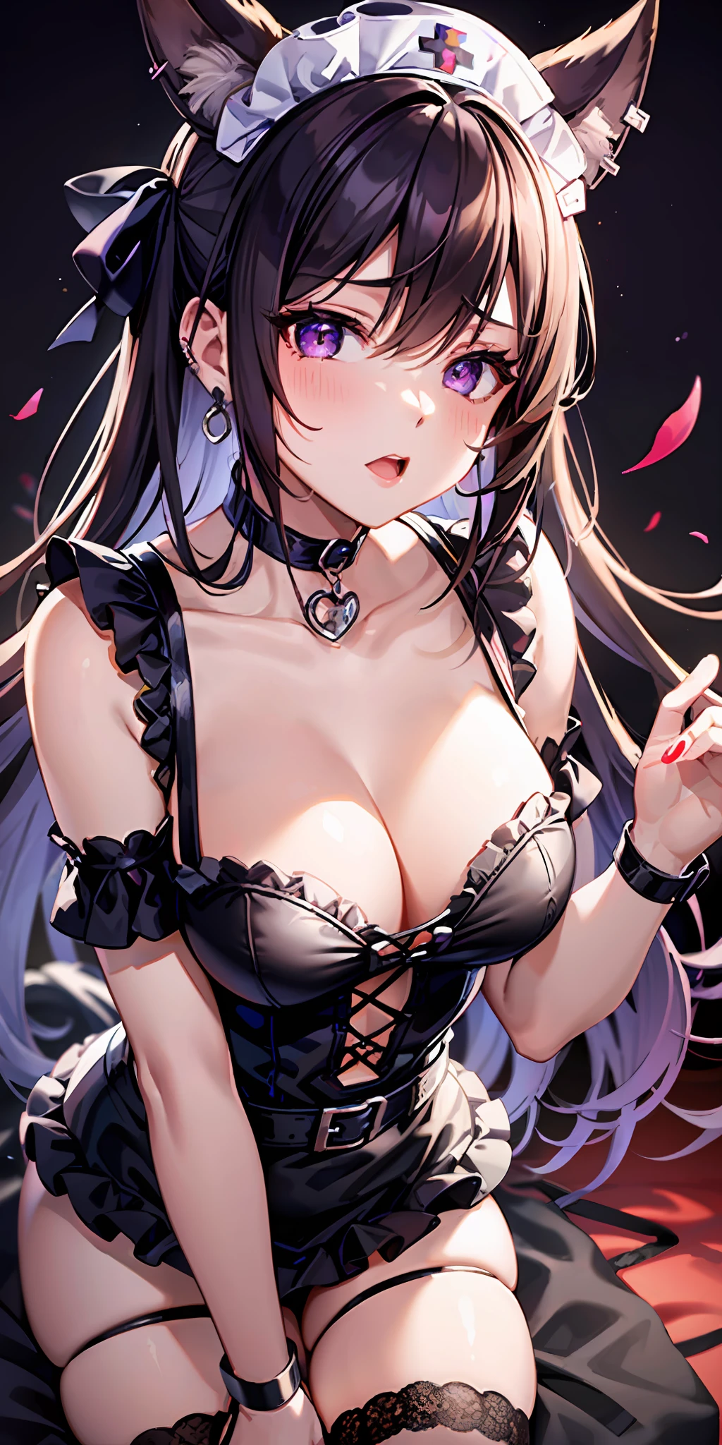 4k masterpiece best quality high resolution (co-sleeping) RiceShower (Umamusume) (beautiful detailed glow eyes:1.2) (Pajamas:1.2) cleavage 1girl