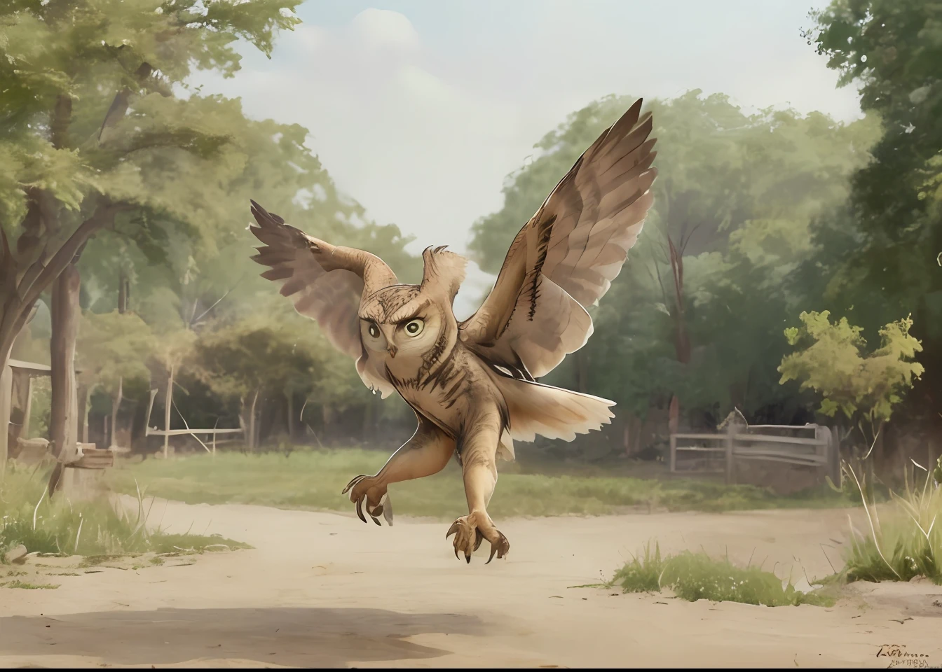 "a melhor qualidade, A perfect illustration of an owl in mid-flight, com as asas completamente abertas. Seu grande, Expressive eyes convey emotion and gracefulness in their movements. Uma verdadeira majestade em pleno voo."