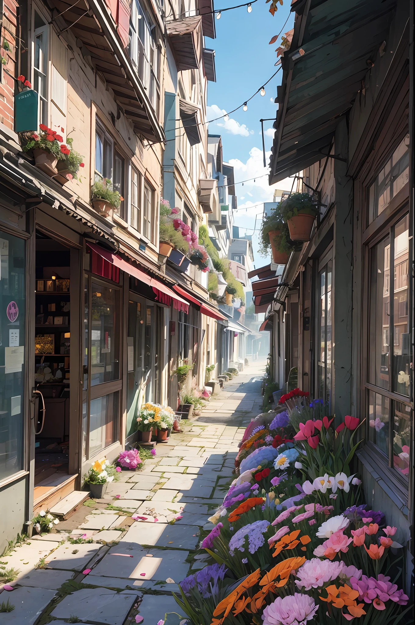 dead flowers in a destroyed flower shop