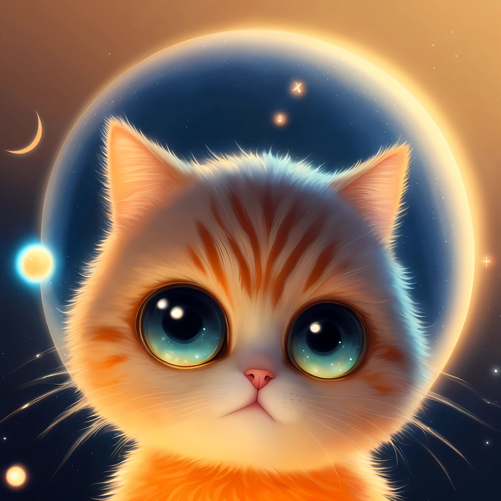 Cat cute digital painting, space cat, adorable digital art, cat in space, Cute detailed digital art, kittens in outer space, planet of cats, astronaut cat, Kawaii cat, cat. Digital painting, beeple and jeremiah ketner, dream animal cute eyes