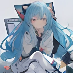 anime girl with blue hair and cat ears sitting on a colorful blanket, anime moe art style, anime monster girl, style of anime4 K, 2 d anime style, anime girl with long hair, gapmoe yandere, demon anime girl, mikudayo, anime girl with teal hair, nightcore, sona is a slender, Pisif style, Pisif