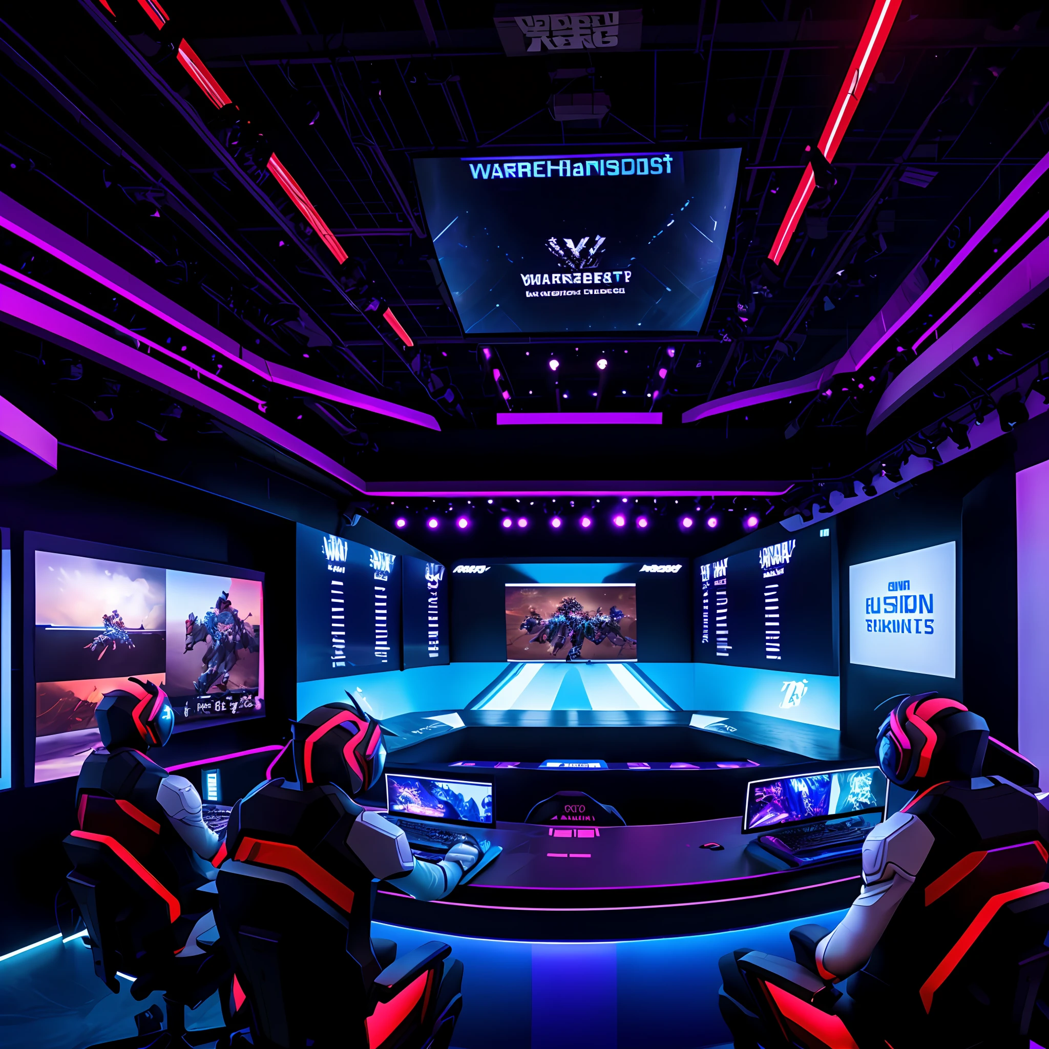 Futuristic esports space room,There is a large round table in the center of the image,Modern technology presented --auto