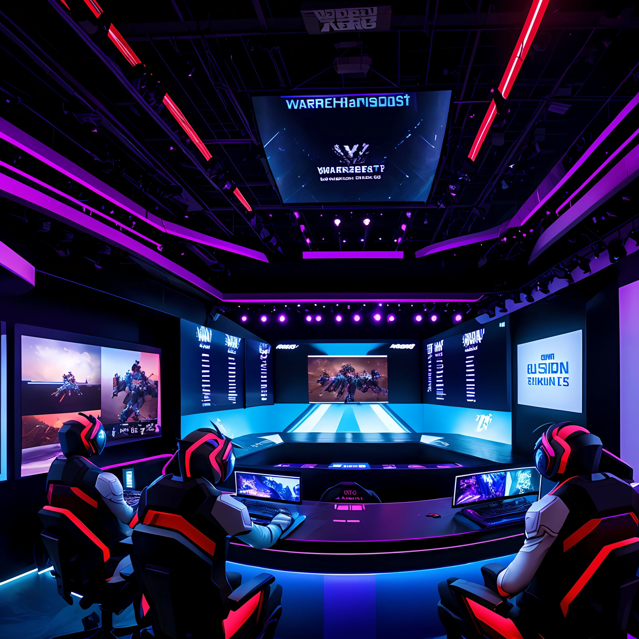 Futuristic esports space room,There is a large round table in the center of the image,Modern technology presented --auto