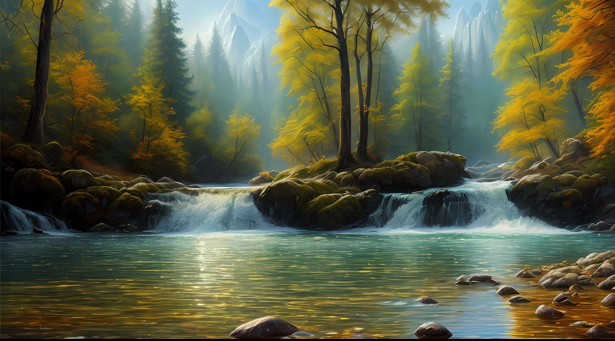 landscape, water, (extremely detailed CG unity 8k wallpaper), most beautiful artwork in the world, professional majestic oil painting, intricate, High Detail, Sharp focus, dramatic, photorealistic painting art