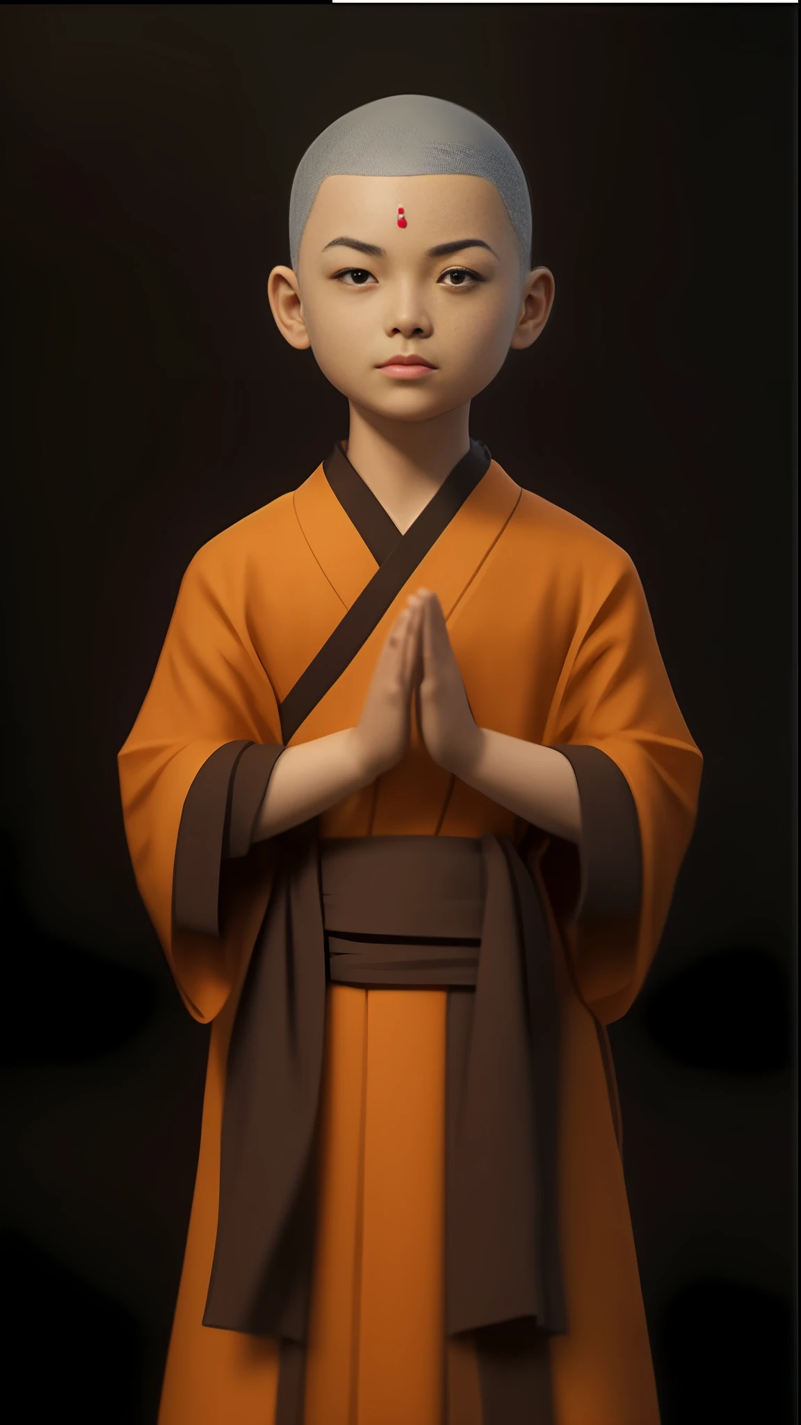 a close up of a person in a monk outfit with a black background, concept art of a monk, monk clothes, Personagem pequeno. Unreal Engine 5, childrens art in artstation, @ zbrush, inspired by Zhao Mengfu, monk meditate, Color zlash rendering, 3 d character art, buddhist monk, Monk, Zrash rendered