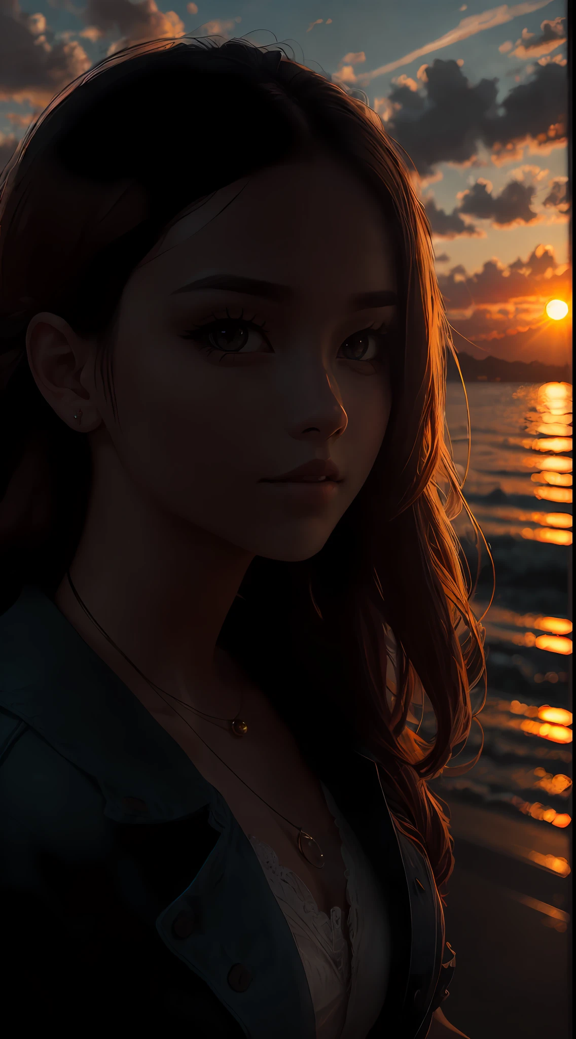 dvArchModern, 85mm, f1.8, portrait, photorealistic, hyperrealistic, orante, super detailed, intricate, dramatic, sunset lighting, shadows, high dynamic range