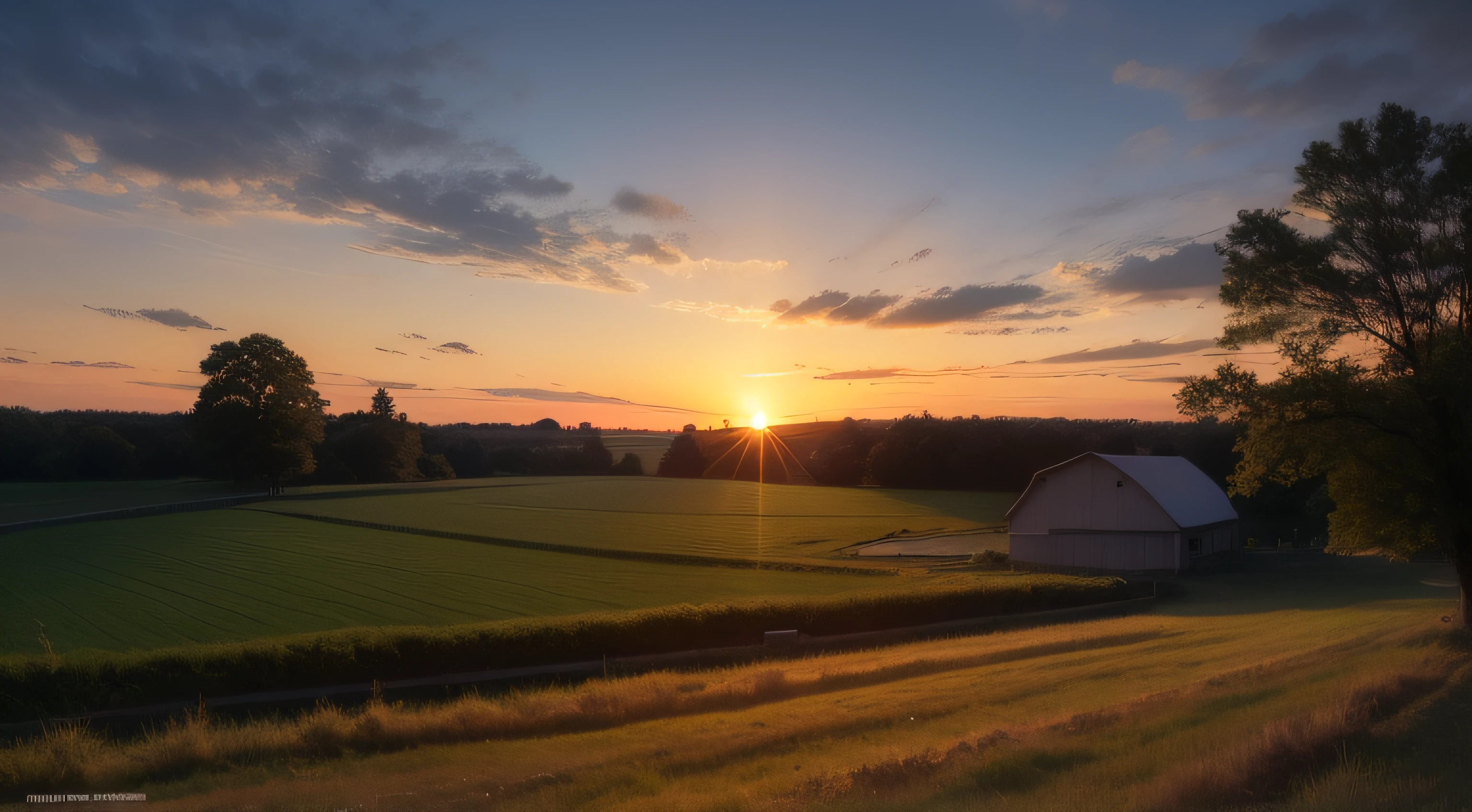 farms，sun setting，Screen dark --auto
