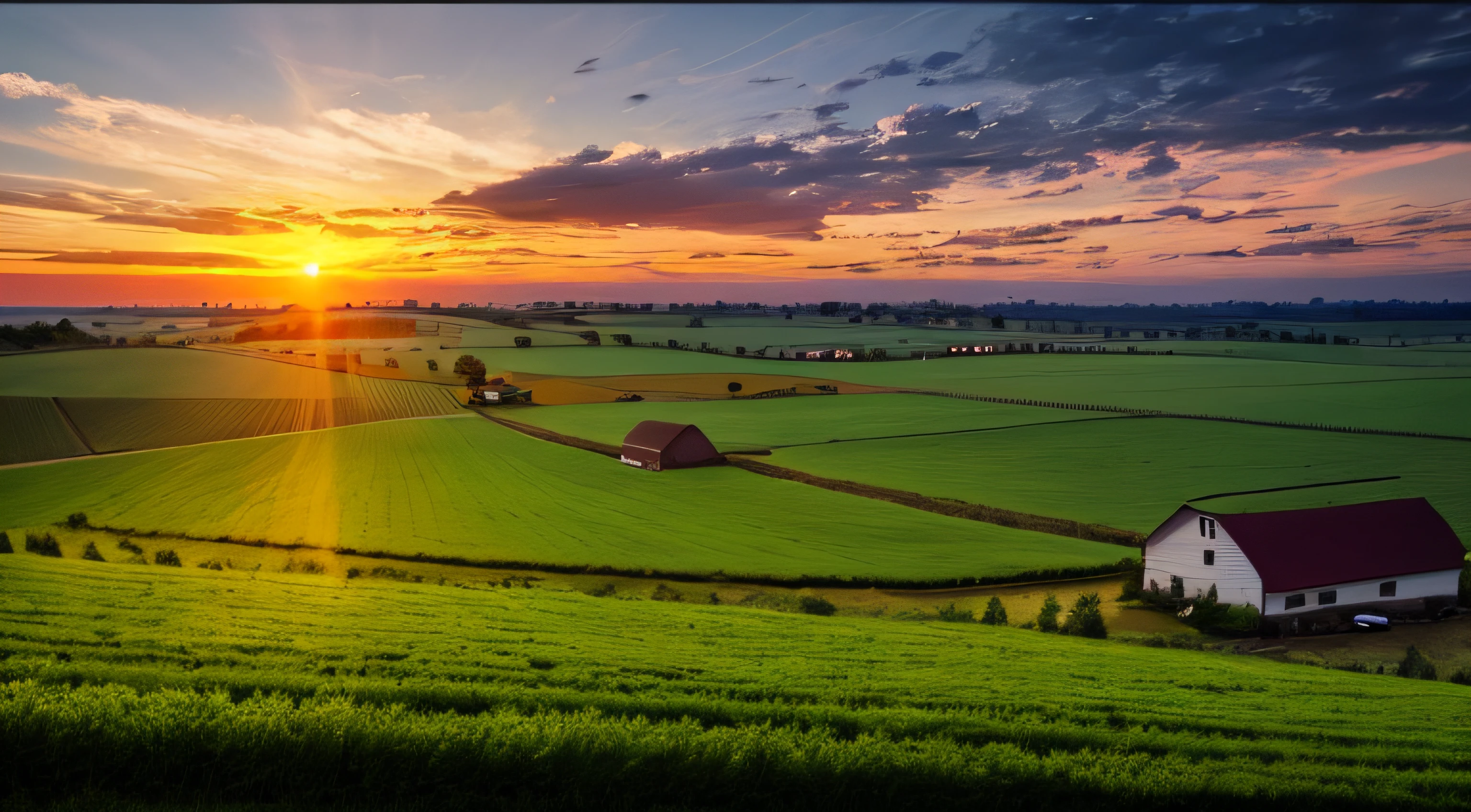 farms,sun setting, --auto