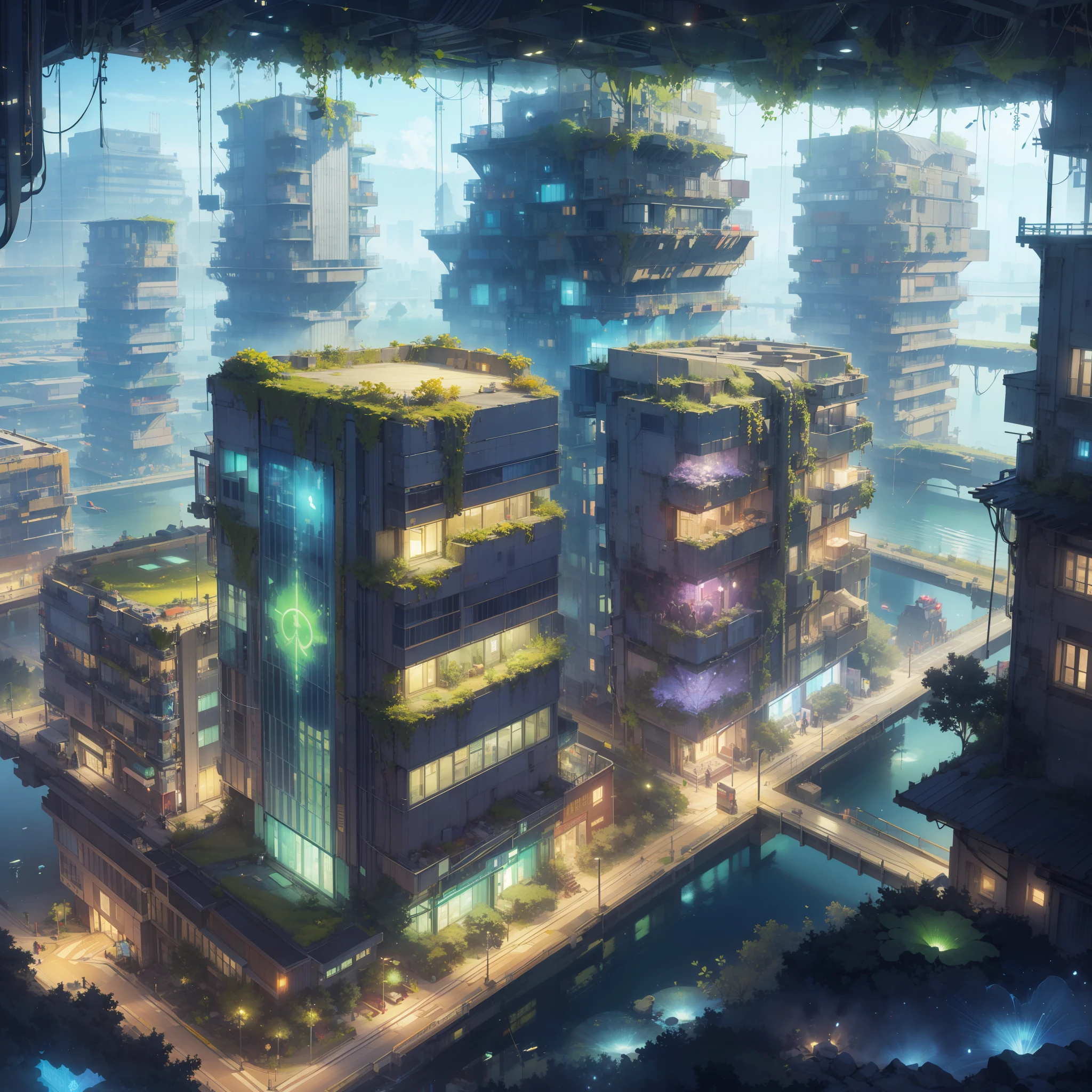 BiophyllTech, fully-organic, utopia,
dramatic lighting, cinematic bloom (isometric aerial perspective:1.2), sharp and crisp, distant, (metropolis:1.1), residential domestic buildings, advertising, industrial manufacturing facility, reflective glass,