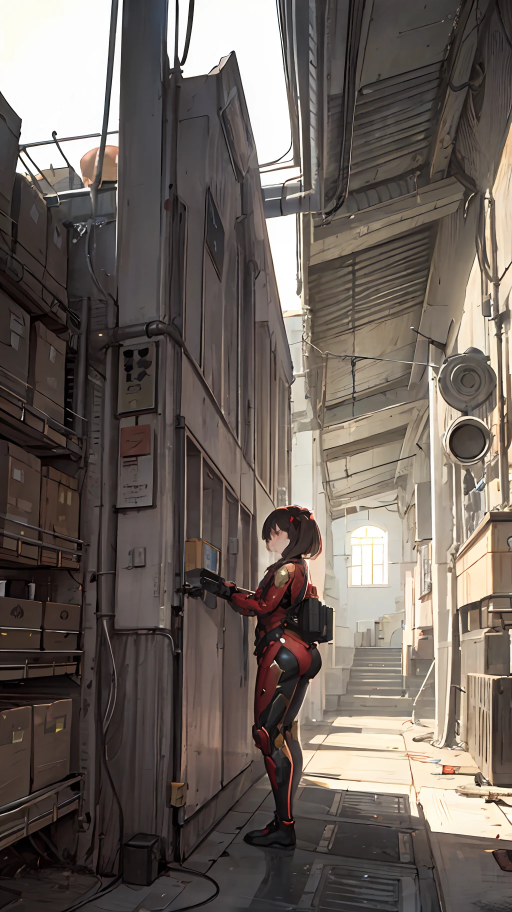 (1girl:1.3), solo,__body-parts__, official art, unity 8k wallpaper, ultra detailed, beautiful and aesthetic, beautiful, masterpiece, best quality, RAW, masterpiece, super fine photo,, best quality, super high Resolution, photorealistic, sunlight, full body portrait, stunningly beautiful,, dynamic pose, delicate face, vibrant eyes, (side view), she is wearing a futuristic Iron Man mech, red and gold, Highly detailed abandoned warehouse background, detailed face, detailed complex busy background, messy, gorgeous, milky, high detailed skin, realistic skin details, visible pores, sharp focus, volumetric fog, 8k uhd, dslr camera, High quality, film grain, fair skin, photorealism, lomography, sprawling metropolis in a futuristic dystopia, view from below, translucent