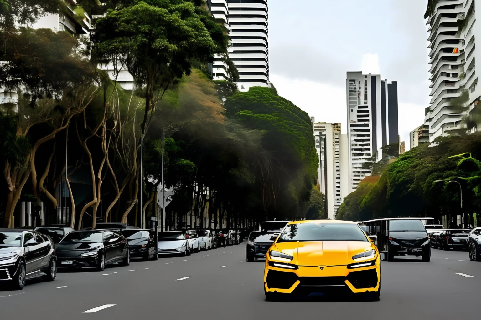 create an image where a Lamborghini Urus is parked on Avenida Paulista in São Paulo in Brazil