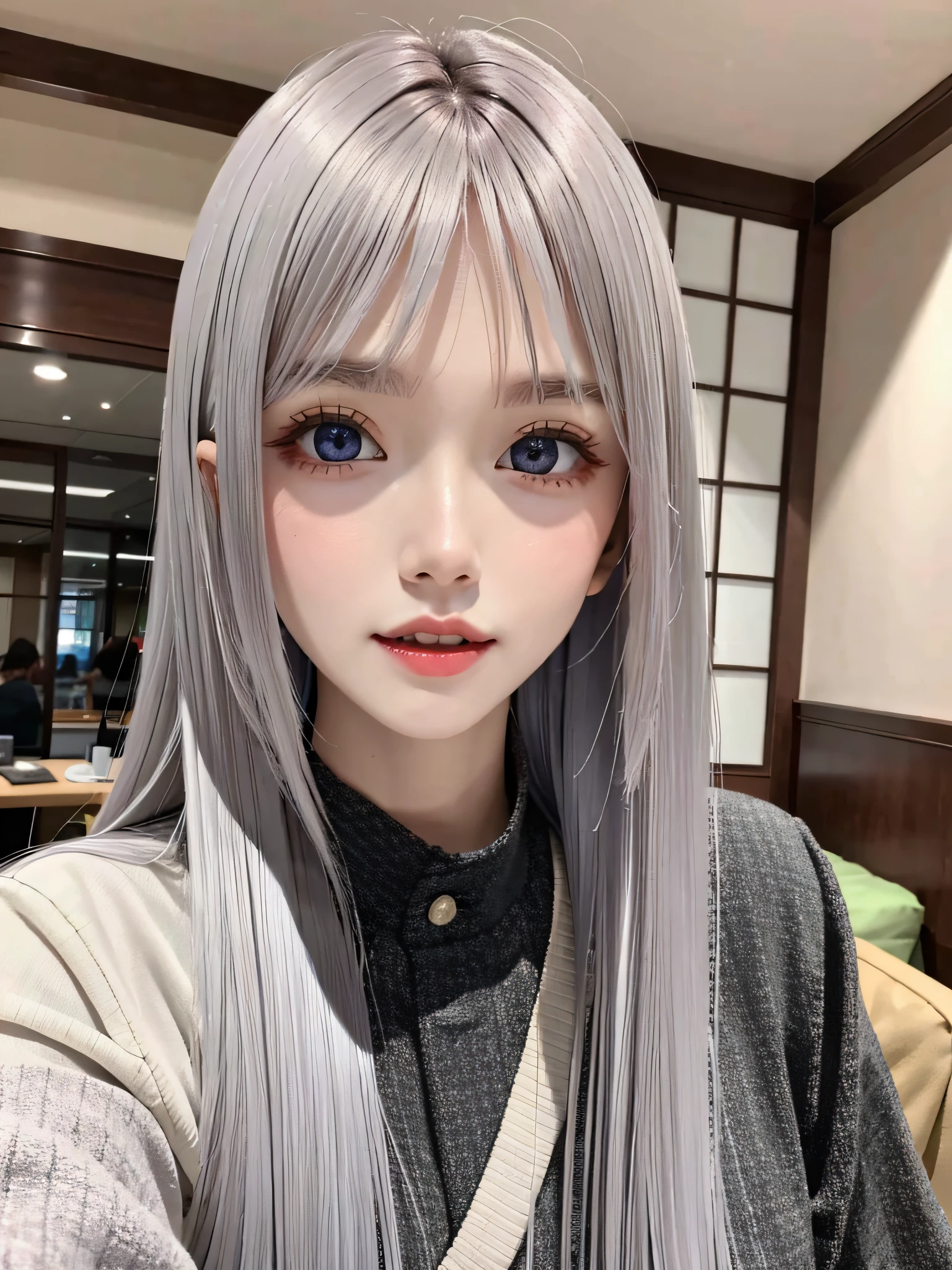 there are two pictures of a woman with a fake eye, 2 8 mm color, grey contacts, pale milky white porcelain skin, clear cute face, big round cute eyes, colorful lenses, Popular Korean makeup, red contact lenses, 3 3 mm, 33mm, Light gray eyes, big open electric eyes, Wang Chen, belle delphine，ultra high def，Authentic skin details，realisticlying，masterpaintings，optimal quality