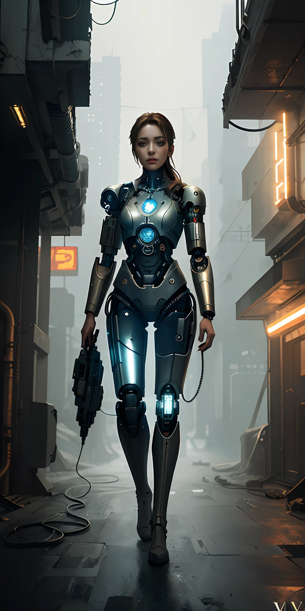 full body cyborg| full-length portrait| detailed face| symmetric| steampunk| cyberpunk| cyborg| intricate detailed| to scale| hyperrealistic| cinematic lighting| digital art| concept art| mdjrny-v4 style