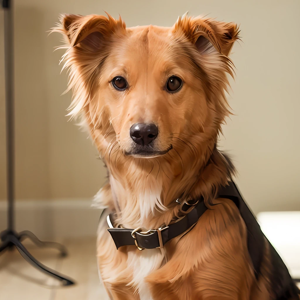 RAW photo of A charming long brown coat dog wearing a tiny hat,masterpiece, sharp, shelti,ultra detailed, brown eye,8k, ((soft dimmed light)),8k uhd, dslr, soft lighting, high quality, film grain, Fujifilm XT3, intricate detail,