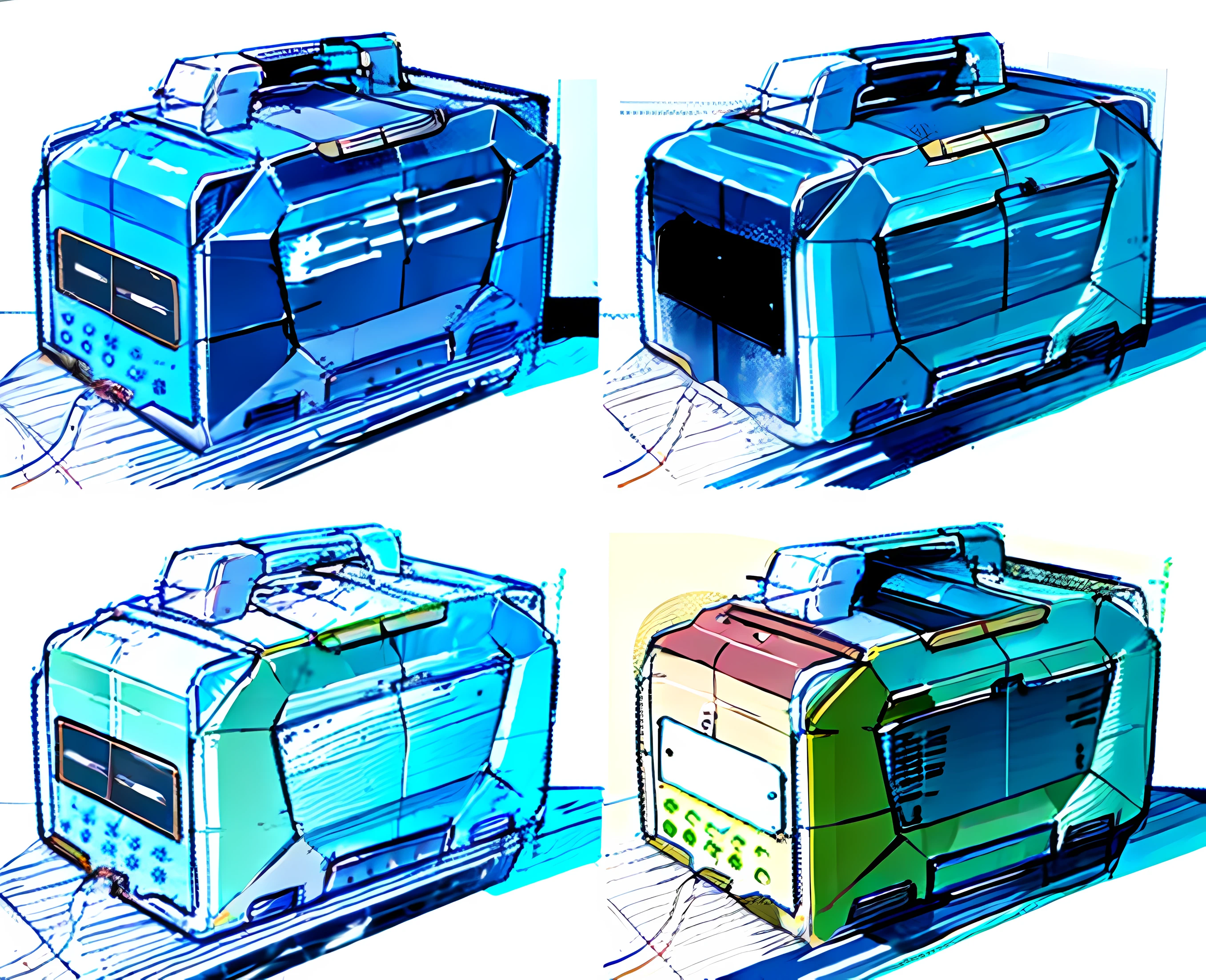 sketches of four different types of luggage bags on a table, concept art-h 640, object concept art, concept-art, concept-art, concept-art | dyson, concept artwork, konami concept art, concept sketches, concept-art, colored concept art, industrial design concept, high quality of sketching, line work concept art, concept - art, concept-art