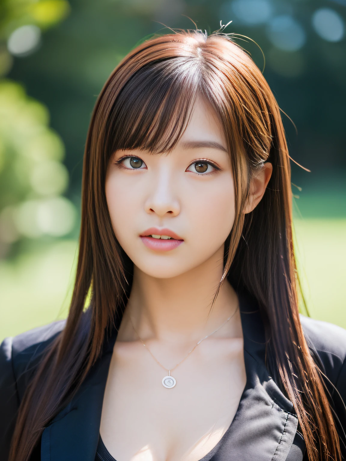 (Raw photography:1.2)、(photorealestic:1.4)、(A masterpie:1.3)、(best qulaity:1.4)、ultra-highres、(Detailed eye)、(detailed facial features)、(detailed clothes features)、FLS、in 8K resolution、Solo Focus、Bangs、skin tightening、(shinny skin)、(Slender Girl)、(gigantic breastss:1.4)、(Extreme detail)、landscapes、without text、 1girls、a Pretty、Innocence、a blurry background、Medium Hair、neckless、(ponie tail)、Brown hair