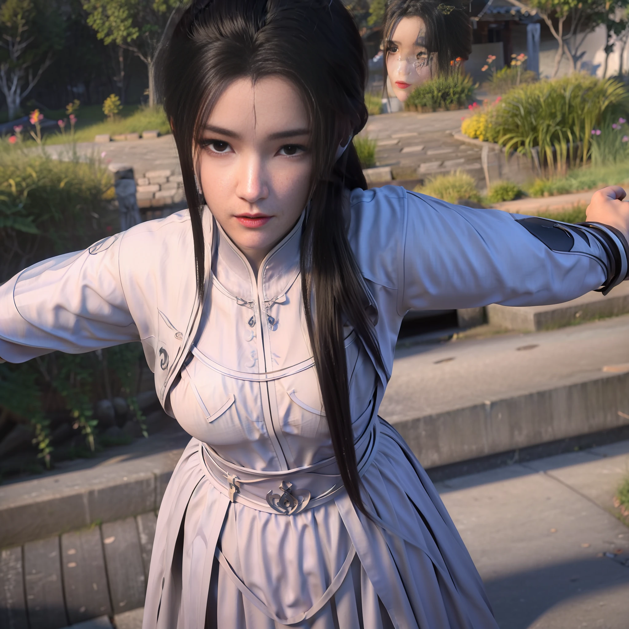 Best Quality, Masterpiece, High Resolution, 8K, (Realistic: 1.4), Ultra High Resolution, 1 Girl, Ultra Detailed, Surreal, Highly Detailed CG Illustration, Official Art, Cinematic Light, Reality, Young Beautiful Girl, Perfect Figure, Perfect Figure, Full View, Perfect Body, (Starting below: 1.3), Mask, Pose, Sexy Long Legs, Confident, Beautiful Sexy, Grey Short Sleeves, Open Abdomen, Black Super Shorts, S-shaped Body, Upturned Hips, Assuming, Posing, Different Perspectives