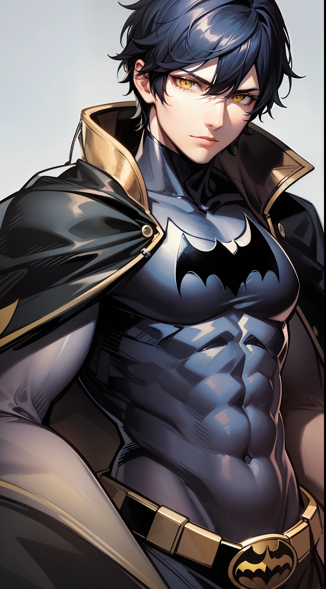 Tall guy, Short black hair, Yellow eyes, Batman, Masterpiece, high qulity