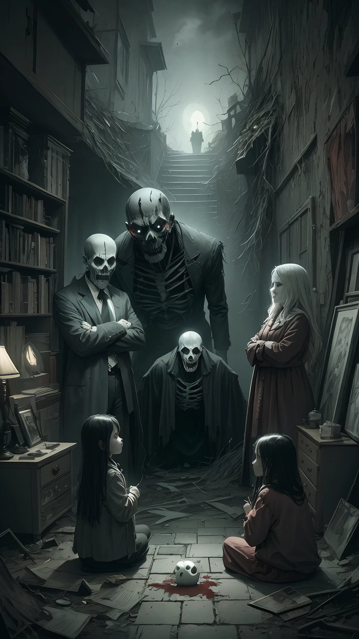 Haunted Ghostly Eerie Foreboding Abandoned，Mysterious，Sinister Spooky Macabre Cursed Dark，Unsettling Creepy Shadowy，Enigmatic，Grim Petrifying，Menacing Chilling Supernatural