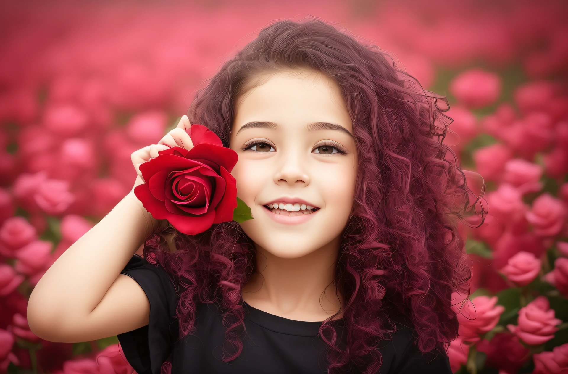 there is a little girl holding a rose in her hand, rosa vermelha no cabelo, segurando uma rosa, segurando uma rosa vermelha, rosa no cabelo, holding a rose in a hand, Beautiful girl, menina jovem bonito, menina com um rosto de flor, menina bonito, rosas no cabelo, rosa vermelha, girl with a flower head, menina bonita, Photo Session