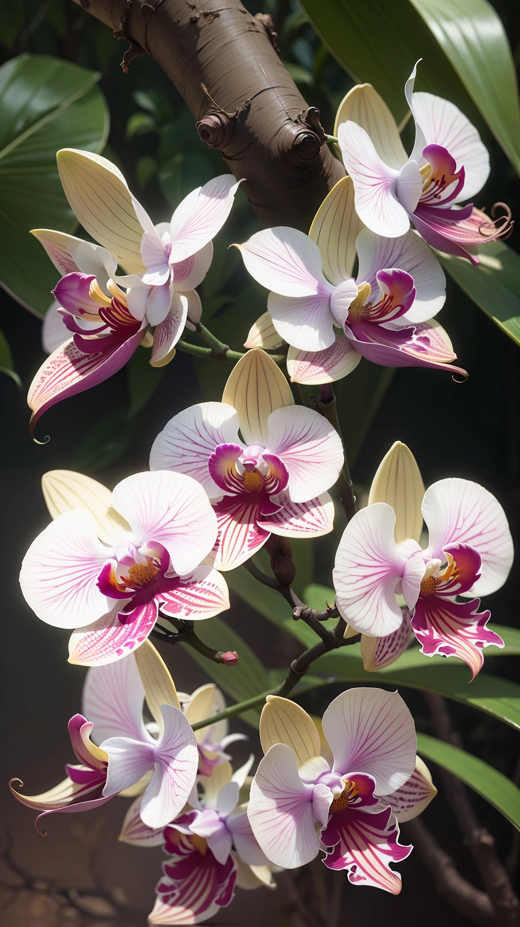 Three orchid, three orchid in the tree,orchid ,dark background,high resolution,high quality